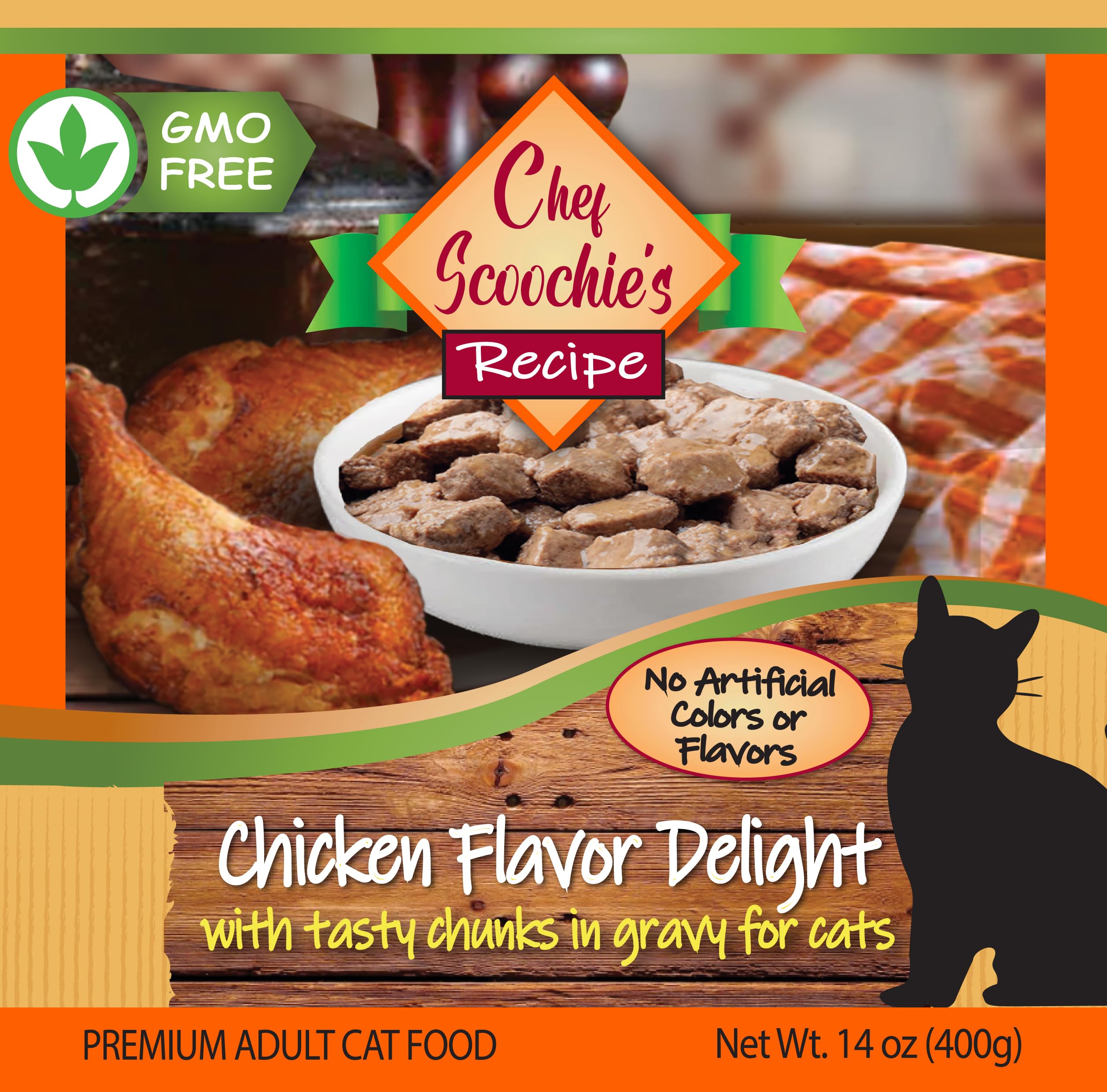 Scoochie Pet Products Chef Scoochie's Tender Chicken Chunks in Gravy Wet Cat Food - Easy Open Pop-Top Cans - Protein & Essential Nutrients - Gourmet Meal for Indoor & Outdoor Cats 12 Cans (14 oz e.)