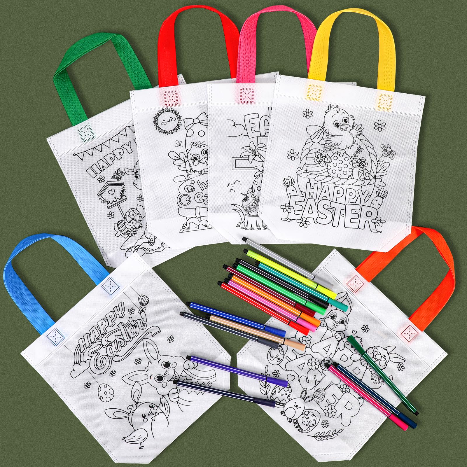 HOWAF 12PCS Colour Your Own Bag Easter Bags & Coloring Pens - Image 4