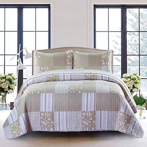 SLPR Silent Reverie - Ropa de cama de 3 piezas (edredón King con 2 fundas de almohada) colcha acolchada de color marrón campestre, colcha de tamaño