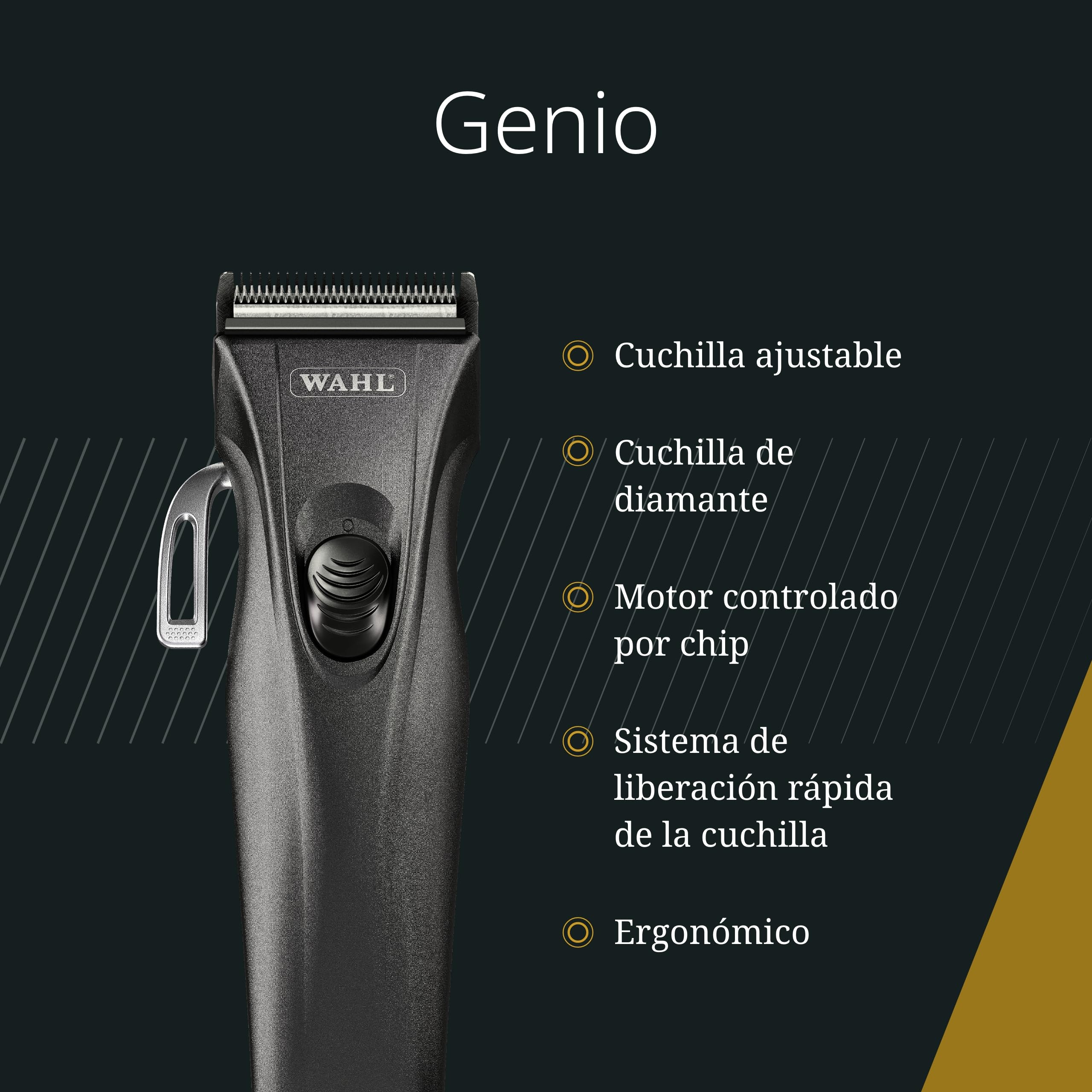 Wahl Genio, Cortapelos Profesional Inalámbrico, hasta 120 Minutos | Cortapelos Inalámbrico, Cuchilla de Diamante con Palanca Taper 0,8 a 1,8 mm, Revestimiento Carbono, hasta 120 Minutos, LED