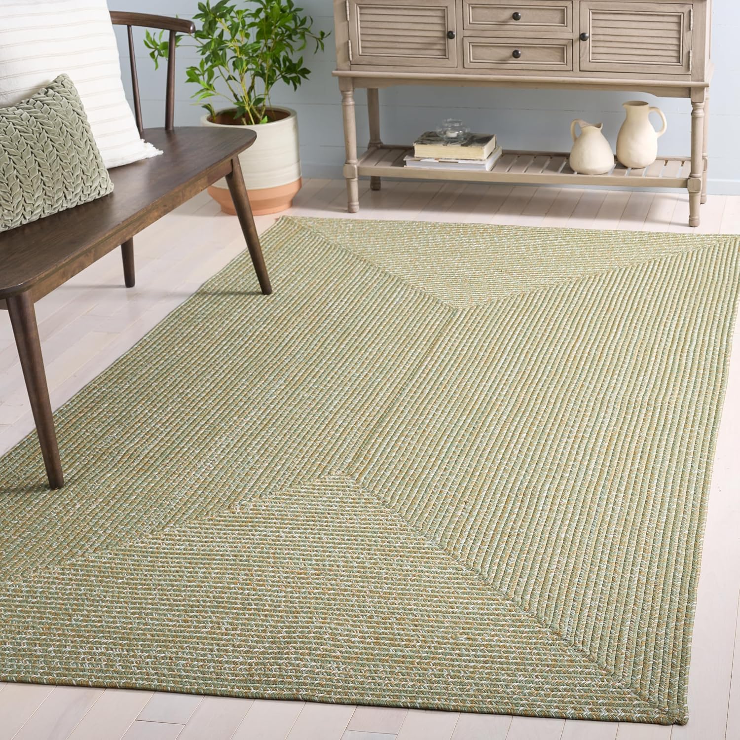 SAFAVIEH Washable Rug Outdoor Braided Collection - 5' x 8', Light Green & Sage Green, Handmade & Reversible, Non-Shedding & Easy to Clean, Ideal for Patio, Backyard, Mudroom (BRA260W)