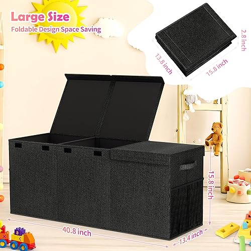 Miniatura 7 de Caja de juguetes extra grande, plegable y resistente para niños y niñas, 40 x 14 x 16 pulgadas, organizador de almacenamiento para niños pequeños