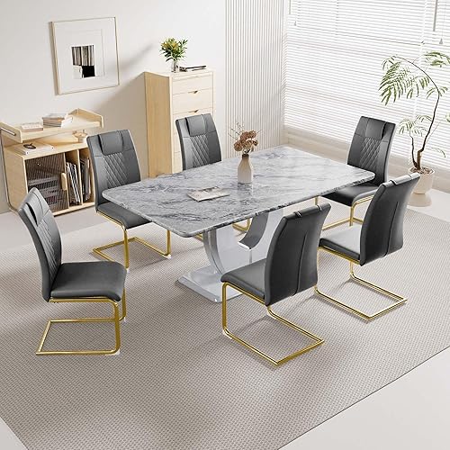Miniatura 7 de Baysitone Juego de 4 sillas de comedor modernas, sillas de comedor con asiento acolchado de piel sintética y respaldo alto de grano cruzado, sillas