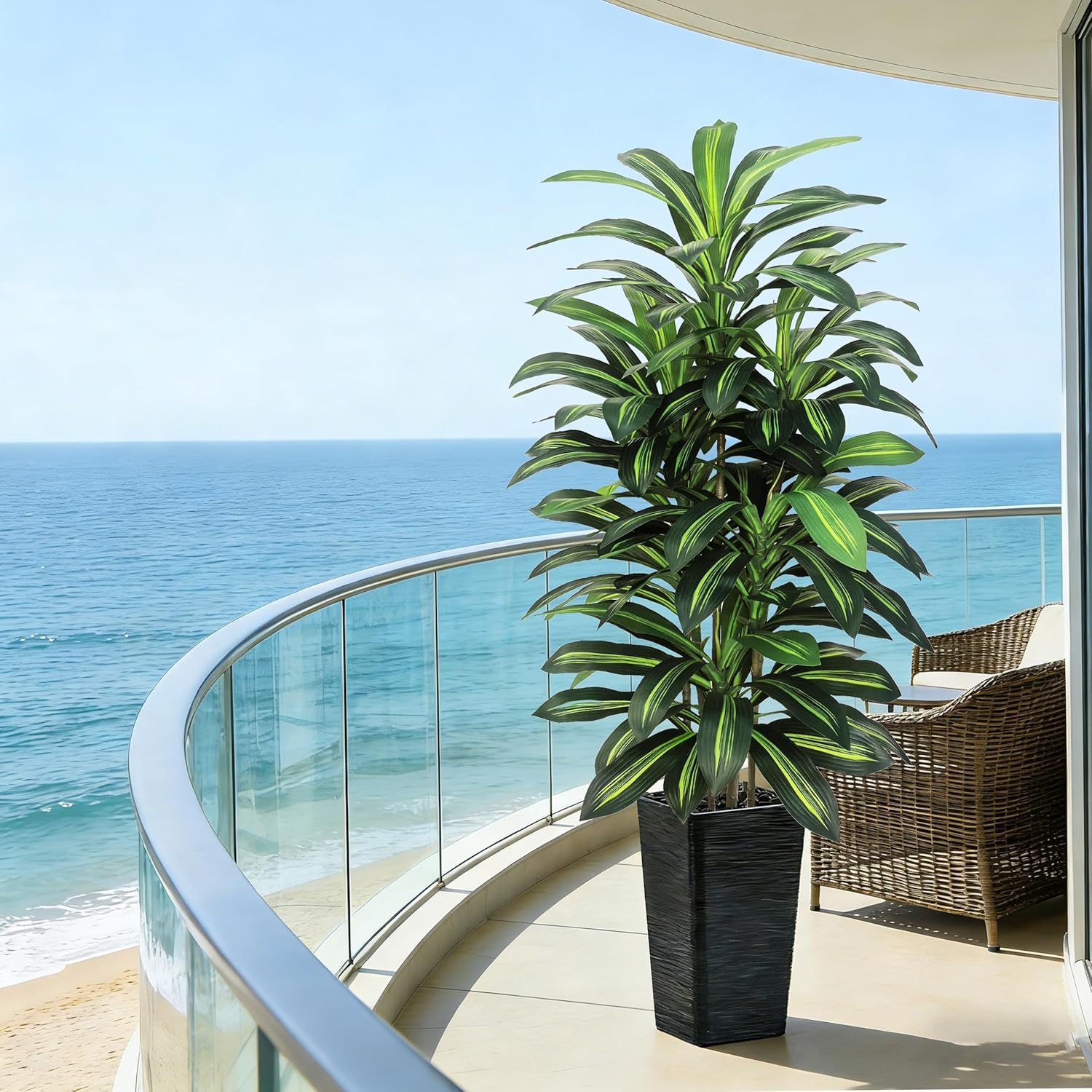 Artifical Dracaena Tree Indoor, 5FT Tall Fake Floor Plants with Black Planter & Pebbles, Fuax Silk Yucca Tree for Home Office Living Room Bedroom Farmhouse Modern Outdoor Topiary Tree - Image 9