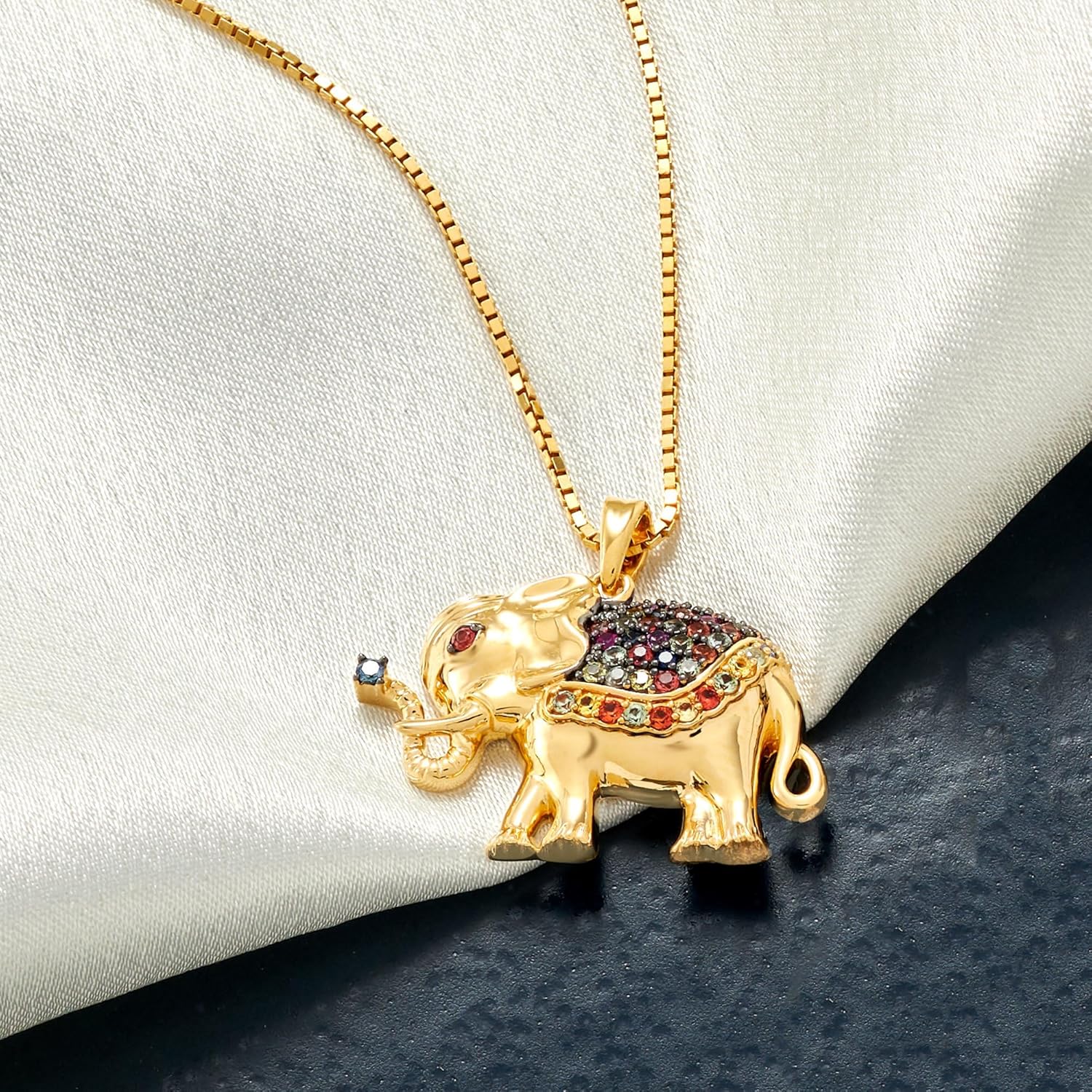 Ross-Simons 0.50 ct. t.w. Multicolored Sapphire Elephant Pendant Necklace in 18kt Gold Over Sterling. 18 inches - Image 3