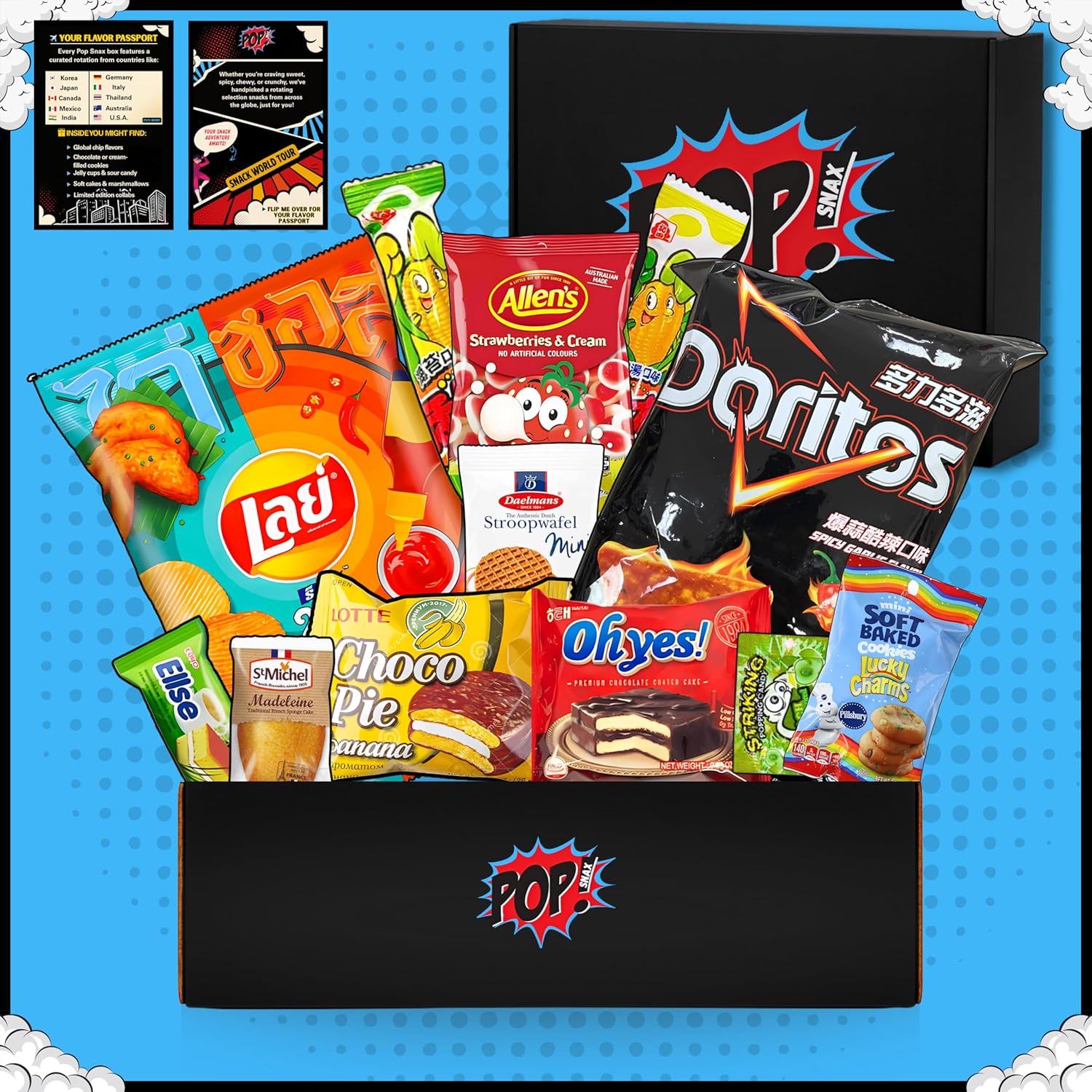 Pop Snax International Mystery Snack Box "The Teaser" – 12 Global Treats from Around the World | The Teaser Snack Gift Box with Chips, Candy & Cookies | Fun Snack Care Package for Kids, Adults & College Students | 12 Count
