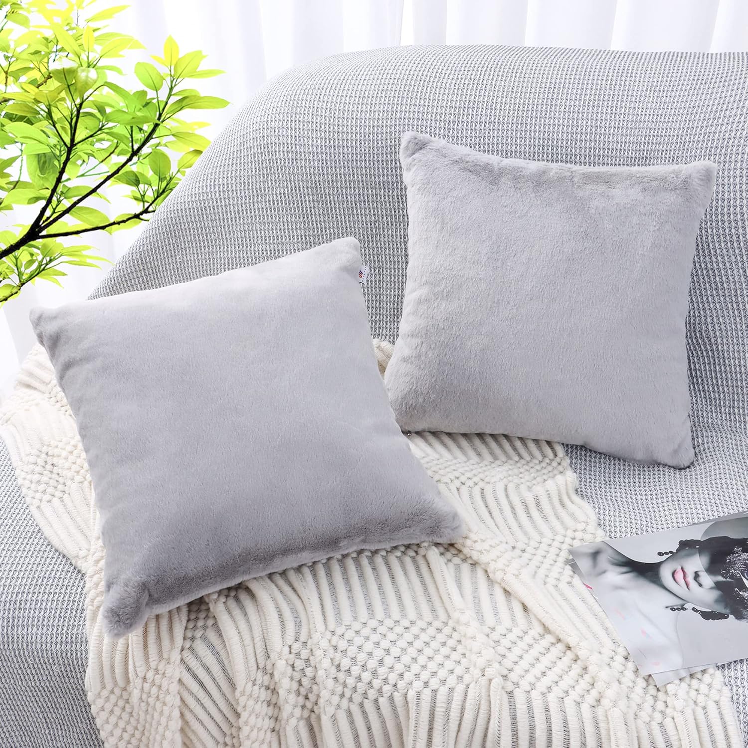 Wuuyuef Faux Fur Pillow Covers 24x24 inch Set of 2, Luxury