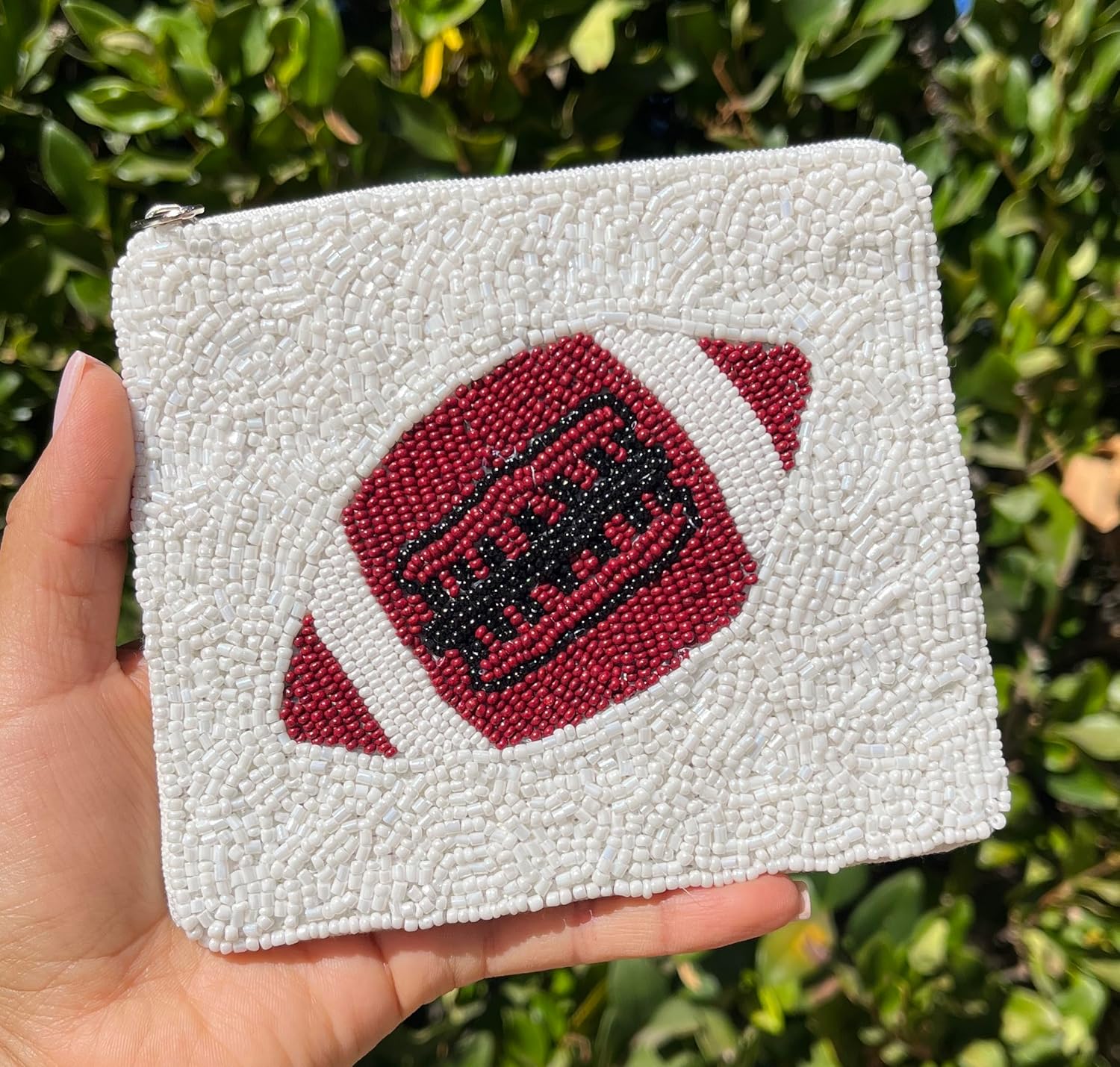 Football Beaded Coin Purse Pouch, Small Wallets for Her, Gift Card Pouch Birthday Gift, Football Fan Must Have