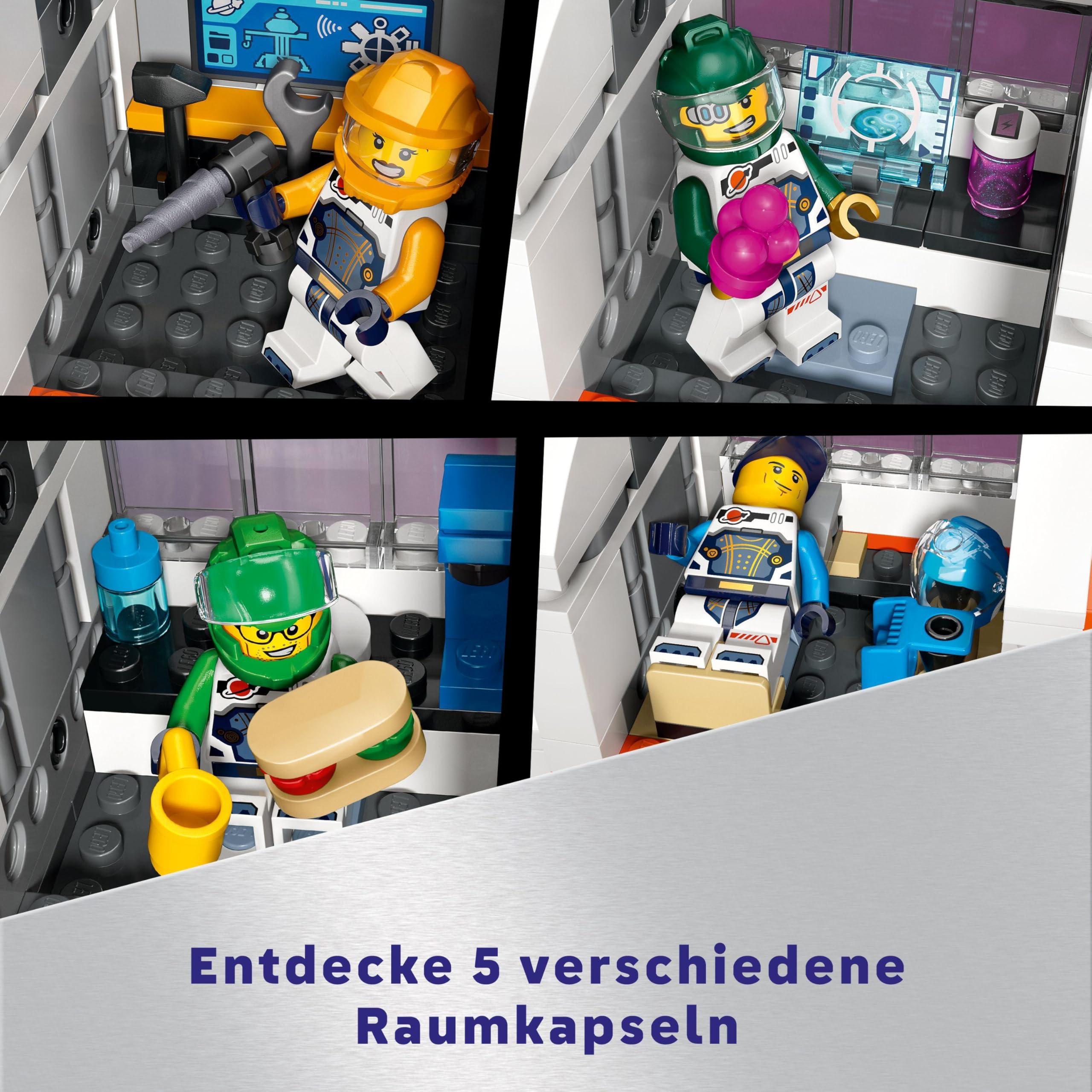 LEGO City Weltraum Modulare Raumstation, Raumschiff Modell mit Weltraumfahrzeugen, Geschenk für Kinder, Jungen und Mädchen ab 7 Jahren, Modulare Forschungsstation mit 6 Astronaut-Figuren 60433