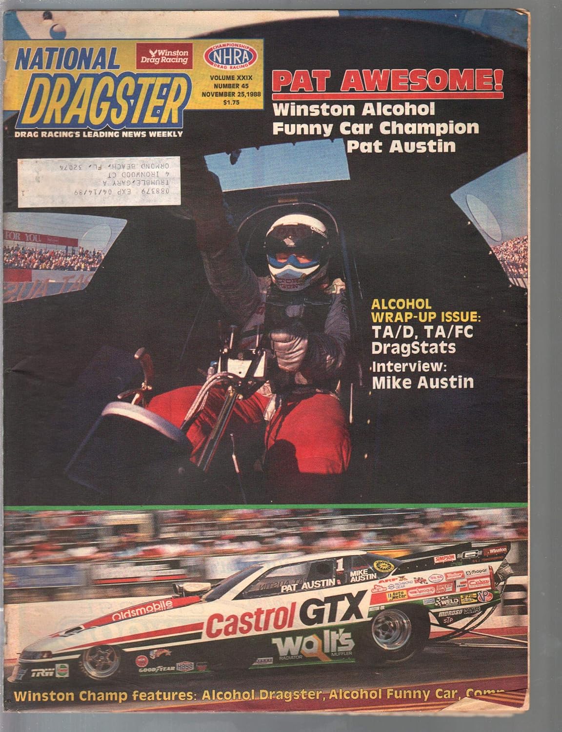 Amazon.com: National Dragster-NHRA 11/25/1988-Pat Austin-Alcohol Wrap ...