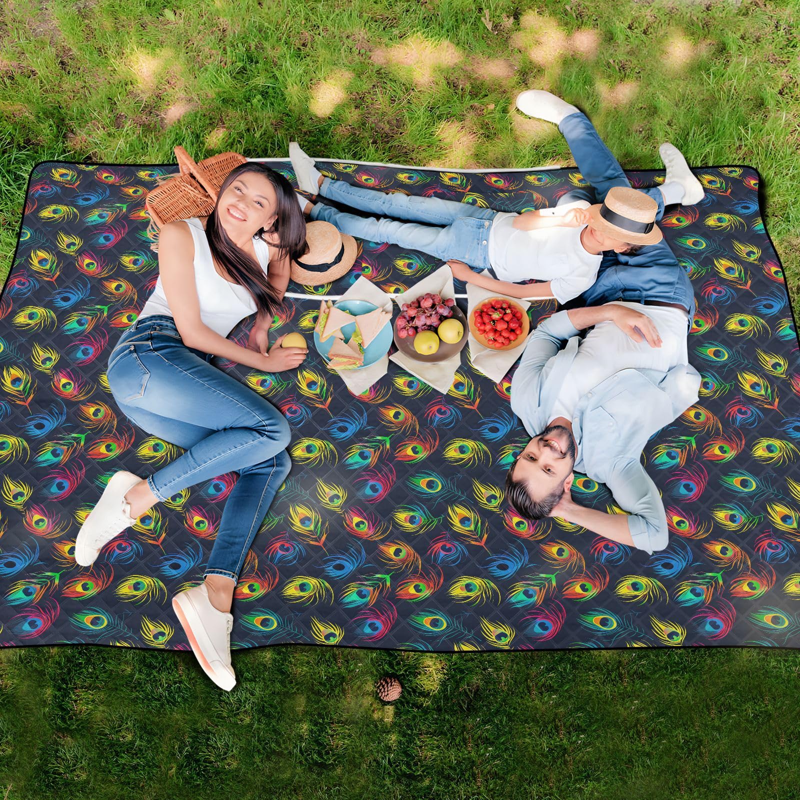 Coperta da picnic all'aperto Carino Erba Campeggio Tappetino per Famiglia Regalo Estivo Colorato Piume di Pavone alfombra para Picnic