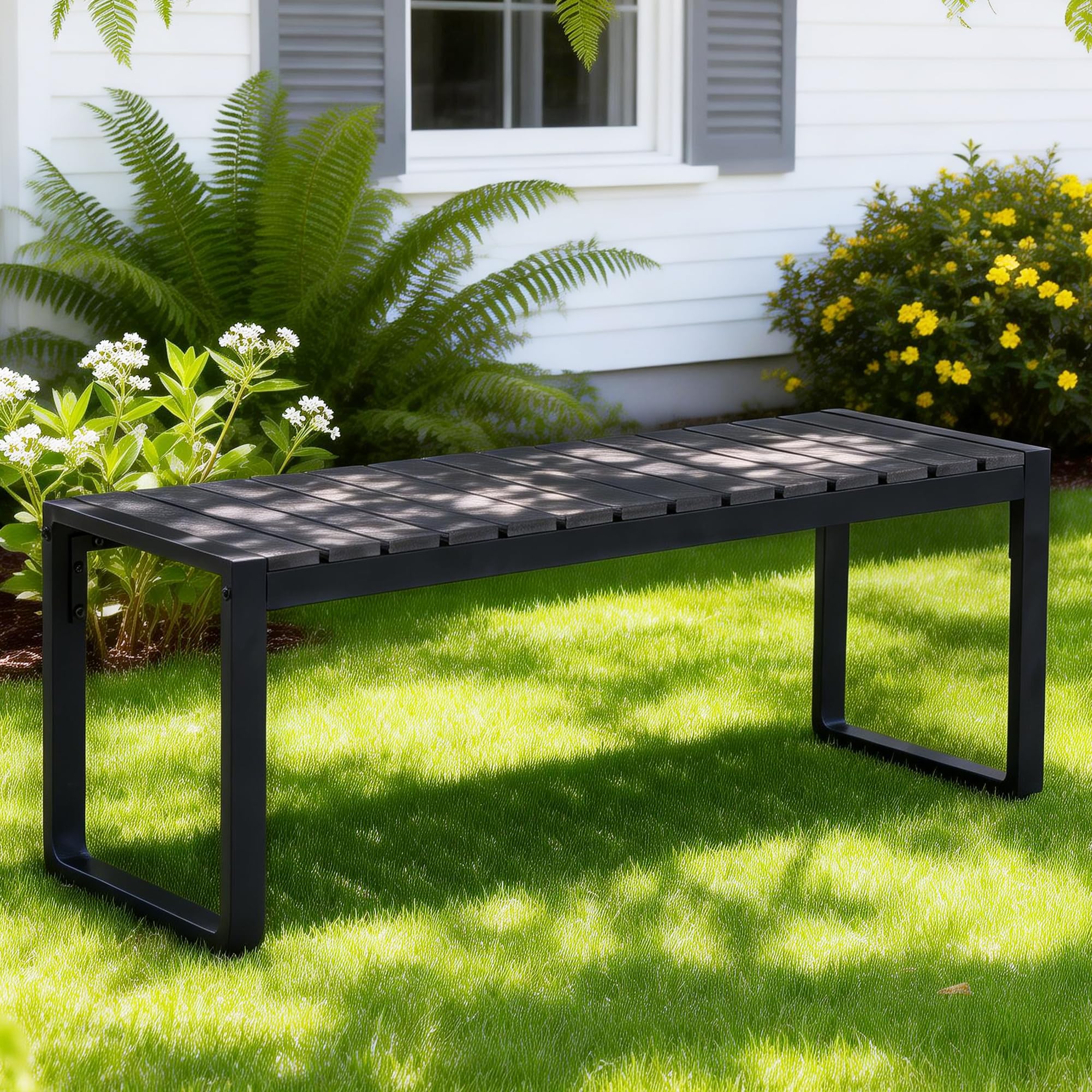 Mingone Gartenbank Wetterfest Sitzbank Parkbank Bank Holz Gartenmöbel für Balkon Terrasse Garten bis 200kg Belastbar (120cm-1) | Sitzbank ohne Rückenlehne | Balkonbank Wetterfest | Für Balkon Terrasse Garten | Bis 200kg Belastbar