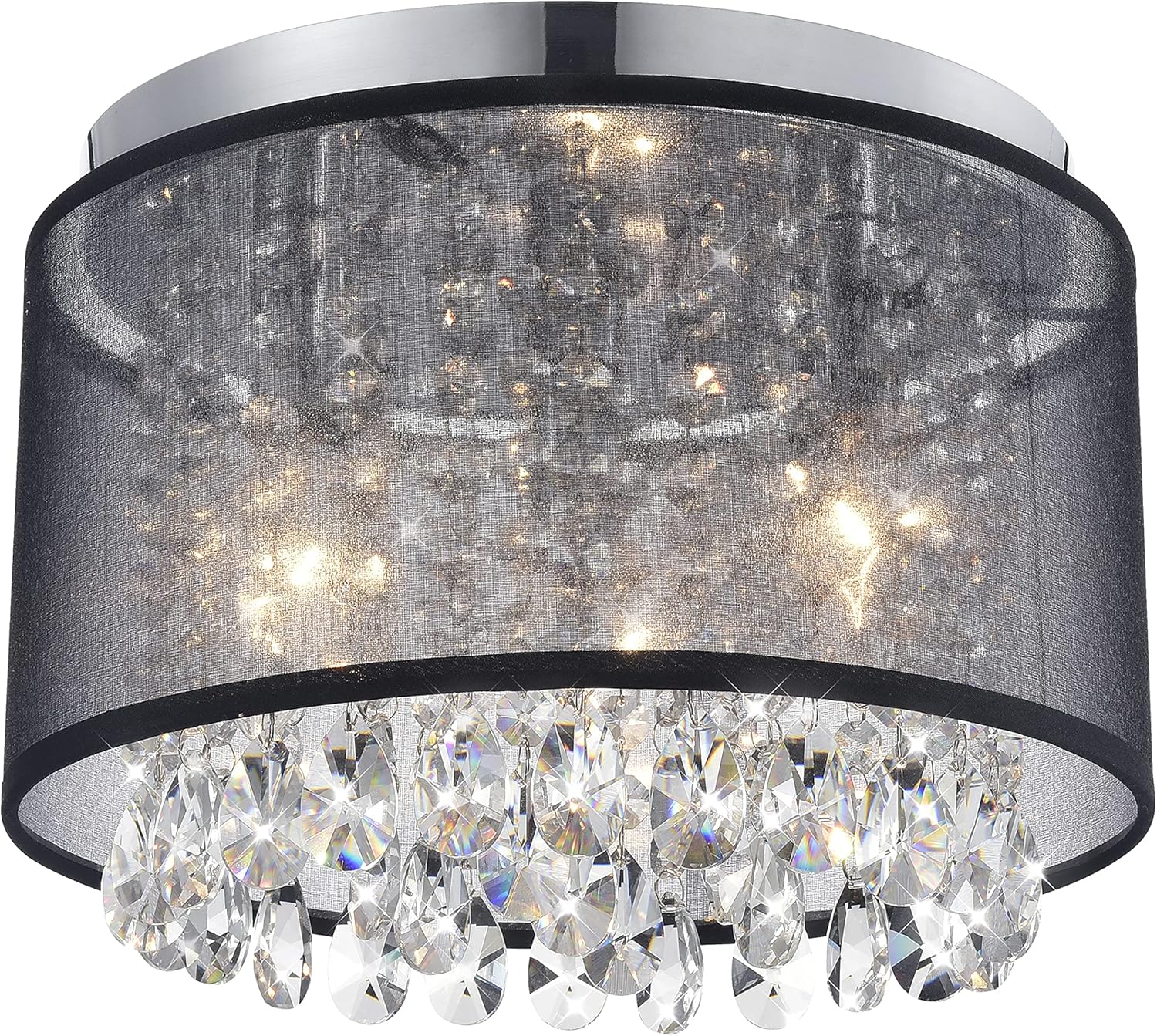 PAPAYA Crystal Chandelier Black Mini Chandeliers Modern Flush Mount Ceiling Light Net Yarn Light Fixtures for Bedroom