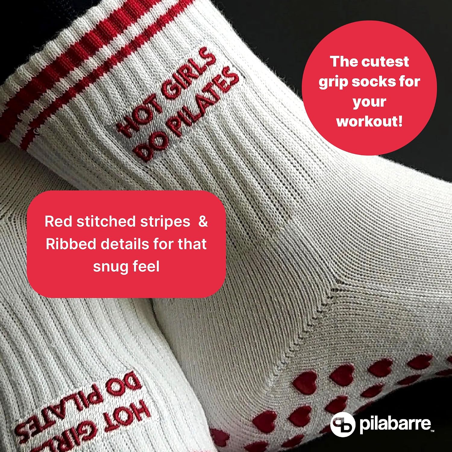 PILA-BARRE Women’s Crew Grip Socks – Non Slip for Pilates & Barre