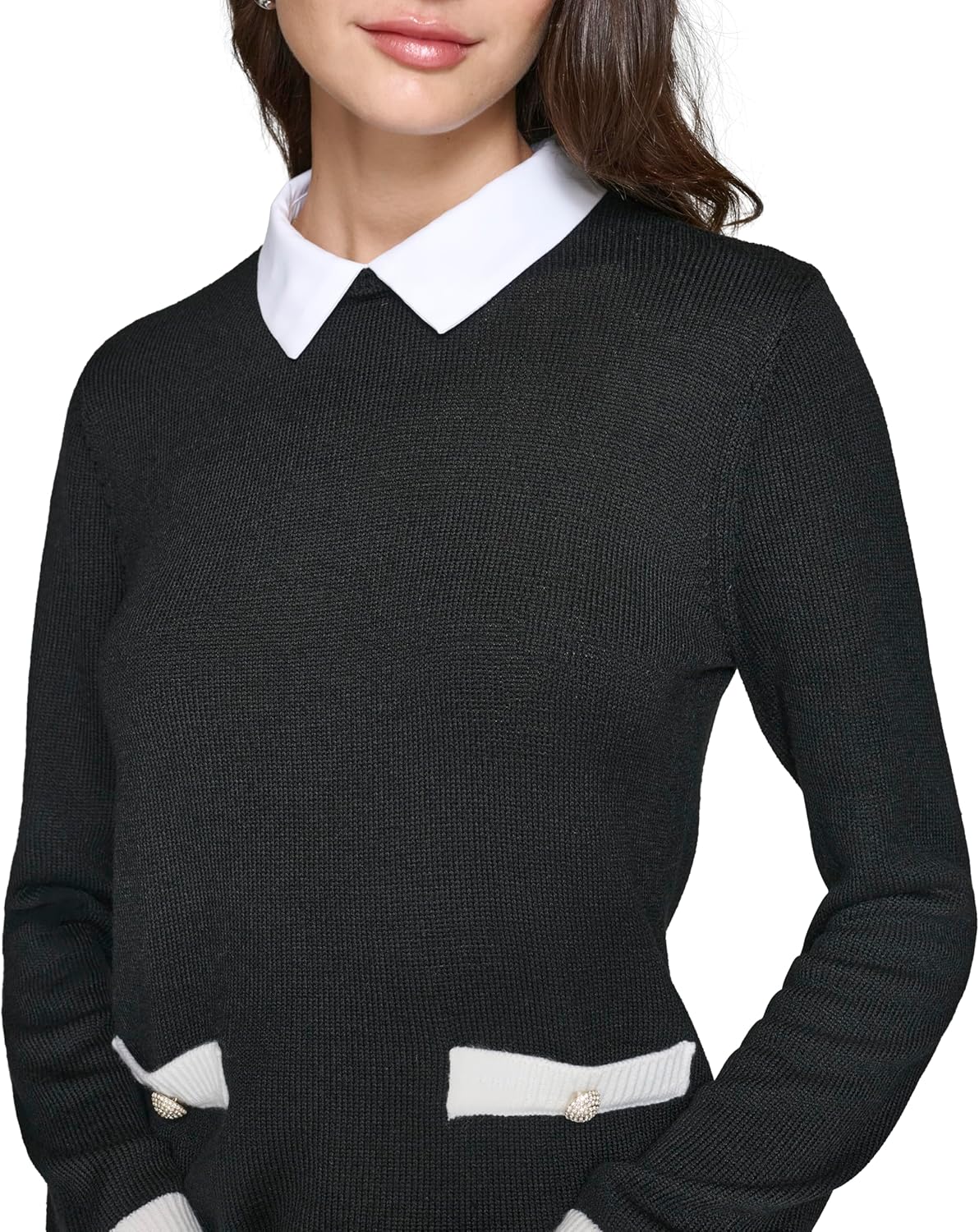 Karl Lagerfeld Womens Sweater with Built-in Shirt Details - Image 4