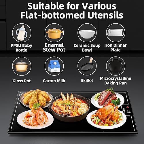 Miniatura 4 de Bandeja de calentamiento eléctrica (grande de 22 x 14 pulgadas) con control de temperatura ajustable, calentador de alimentos, mantiene la comida