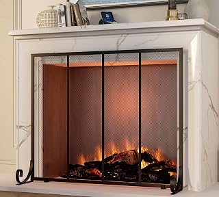 FireBeauty Flat Panel Wrought Iron Fireplace Screen Spark Guard - Safety Fence for Baby, Pet & Home Protection