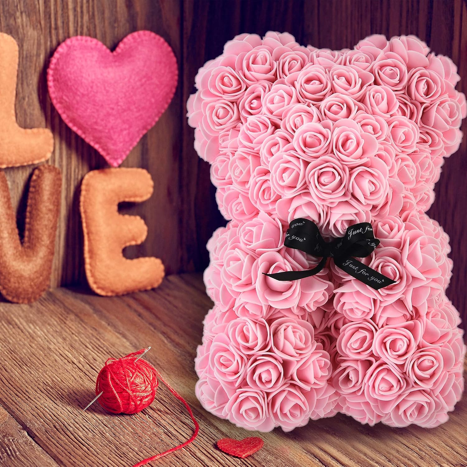 Artificial Flowers Rose Teddy Bear Fully Assembled Rose Bear - Over 250 Dozen Valentines Day,Gift for Mothers Day, Anniversary & Bridal Showers - 10 inch Clear Gift Box (Light Pink)