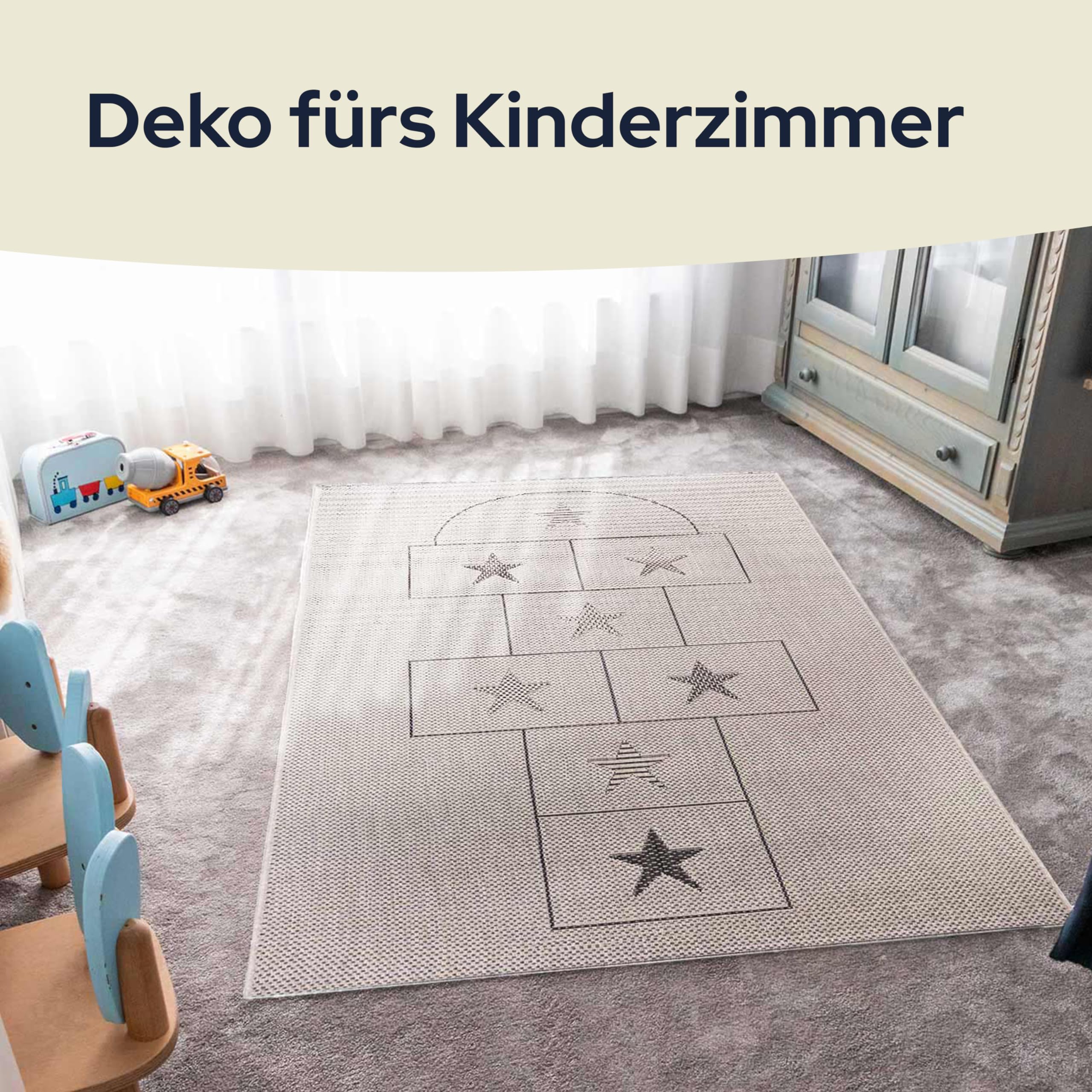 Primaflor Kinderteppich CABANE mit Hüpfkasten-Design - Interaktiver Teppich für Kinder 135 x 190 cm - pflegeleichter in Sisaloptik