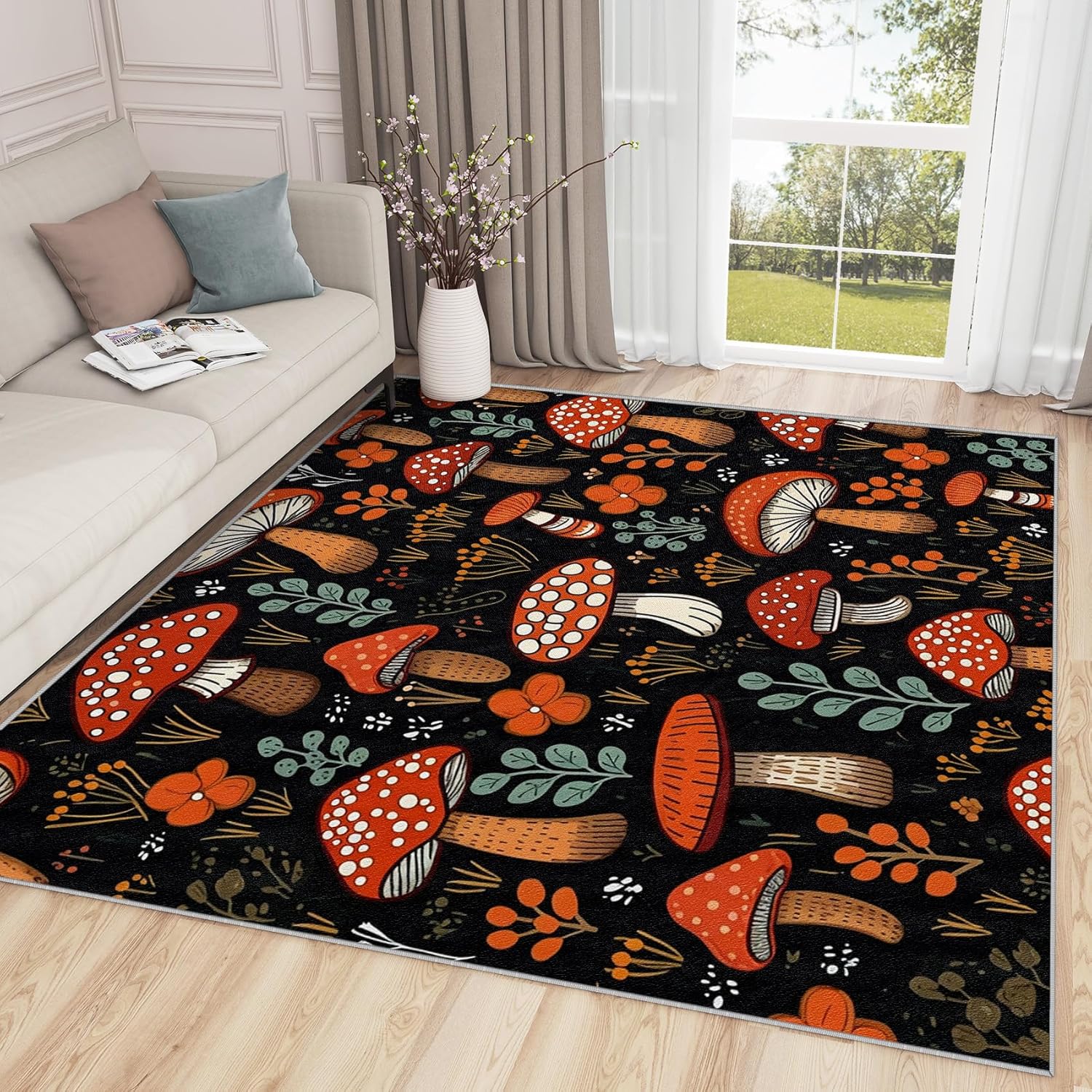 Mushroom Rug 6x9-2x3 Rug, Fungus Door Mat Indoor Entrance, Botanical Entryway Throw Rugs, Spring Kitchen Carpet, Mushroom Home Decor & Gifts