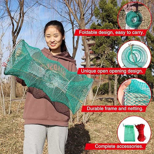 Miniatura 4 de Crab Spring Trap 2 pcs - Bait Trap for Lobster, Crawfish, Shrimp, Portable Folding Collapsible Fishing Traps Nets Fishing Accessories