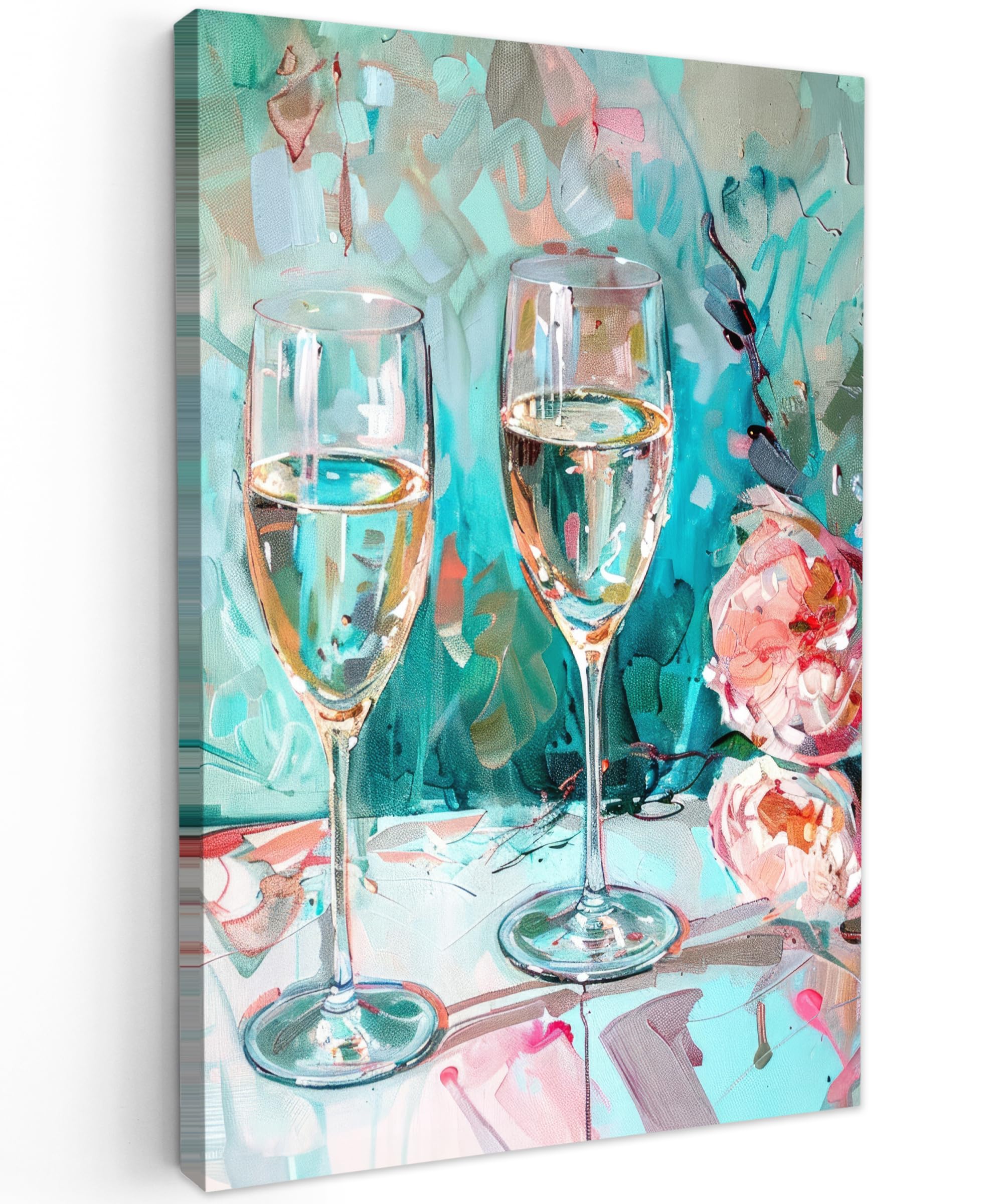 MuchoWow© Canvas Wall Art 24"x35" / 60x90 cm Decor Paintings Prints framed on Canvas Decorations Wallart Champagne - Painting - Flowers - Art