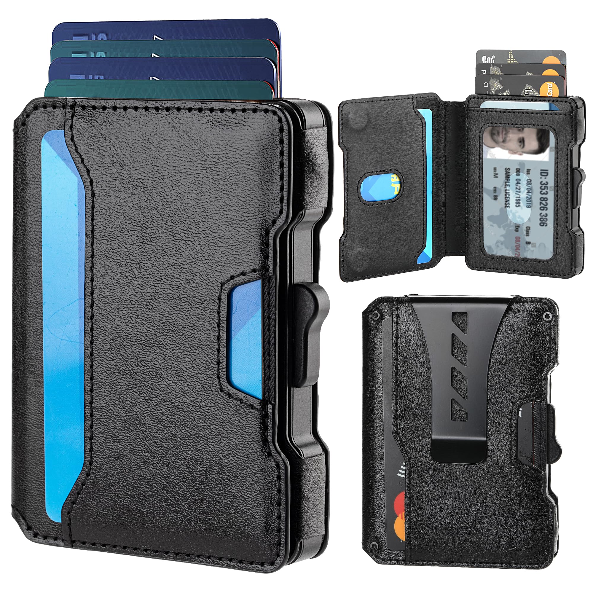 Airzoo Wallet for Men, RFID Blocking Slim Mens Wallet with Money Clip, Minimalist Pop Up Card Case, ID Window, 9-11Cards Capacity, Bifold Leather