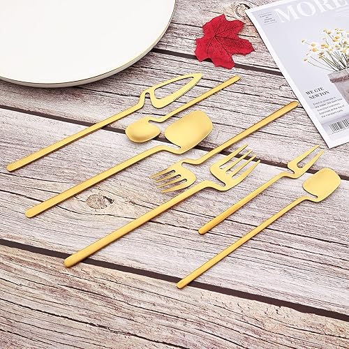 Miniatura 4 de JASHII Juego de cubiertos de acero inoxidable 304 para 4 personas, incluye tenedor de frutas y cuchara de hielo, colgante y mate, apto para