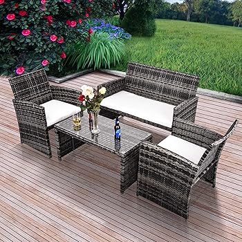 Amazon Com Merax Patio Conversation Set Outdoor Garden Lawn Pool Rattan Sofa Wicker Furniture Set Coffee Table Bistro Sets With Weather Resistant Cushions Grey Garden Outdoor