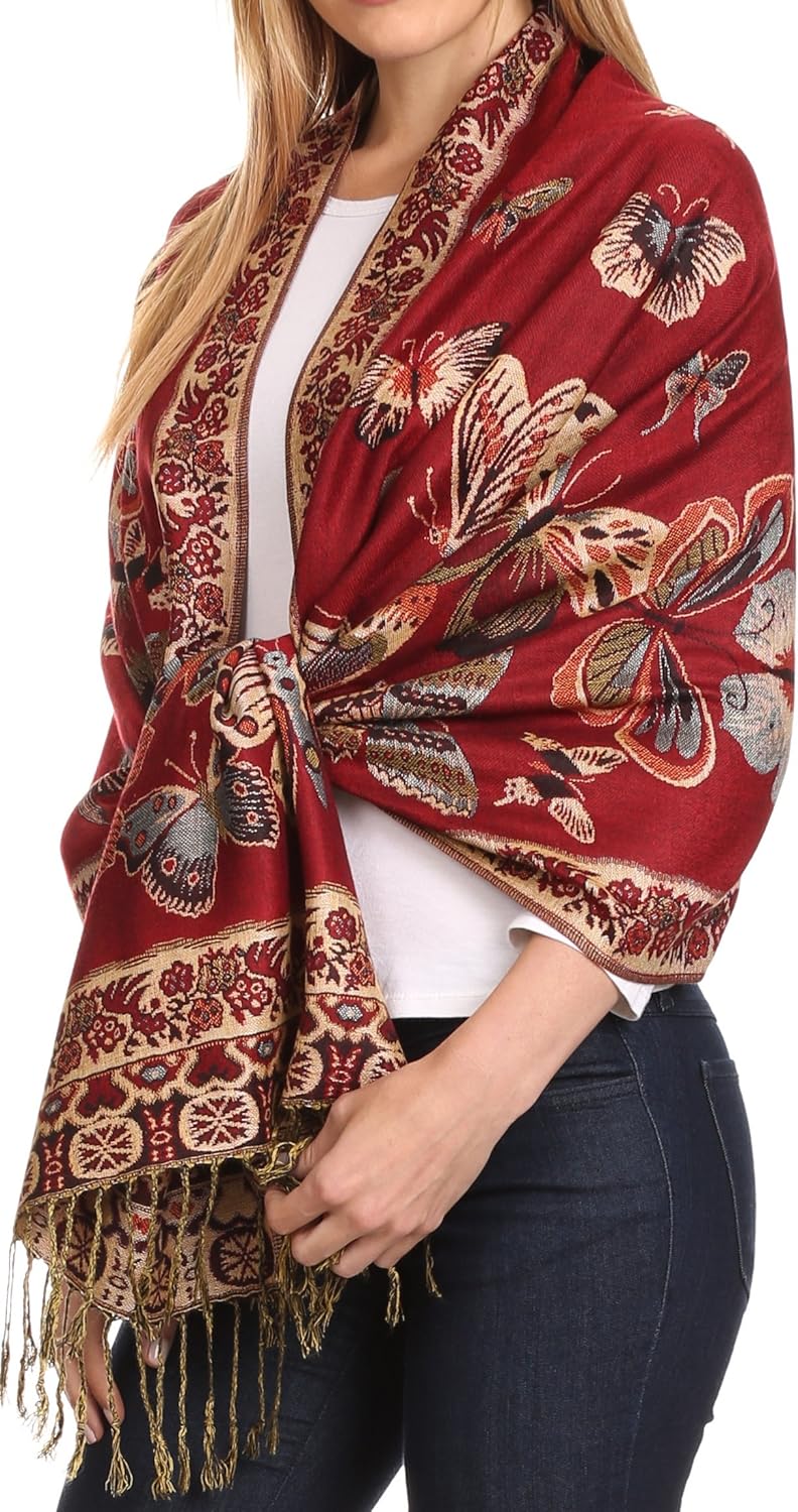 Sakkas Liua Long Wide Woven Patterned Design Multi Colored Pashmina Shawl/Scarf - Image 4