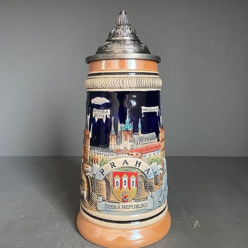 Miniatura 8 de Taza de cerveza alemana, emblema del castillo de Praga, con tapa, regalos de Pascua para hombres, papá, mejor amigo, entusiasta de la cerveza,