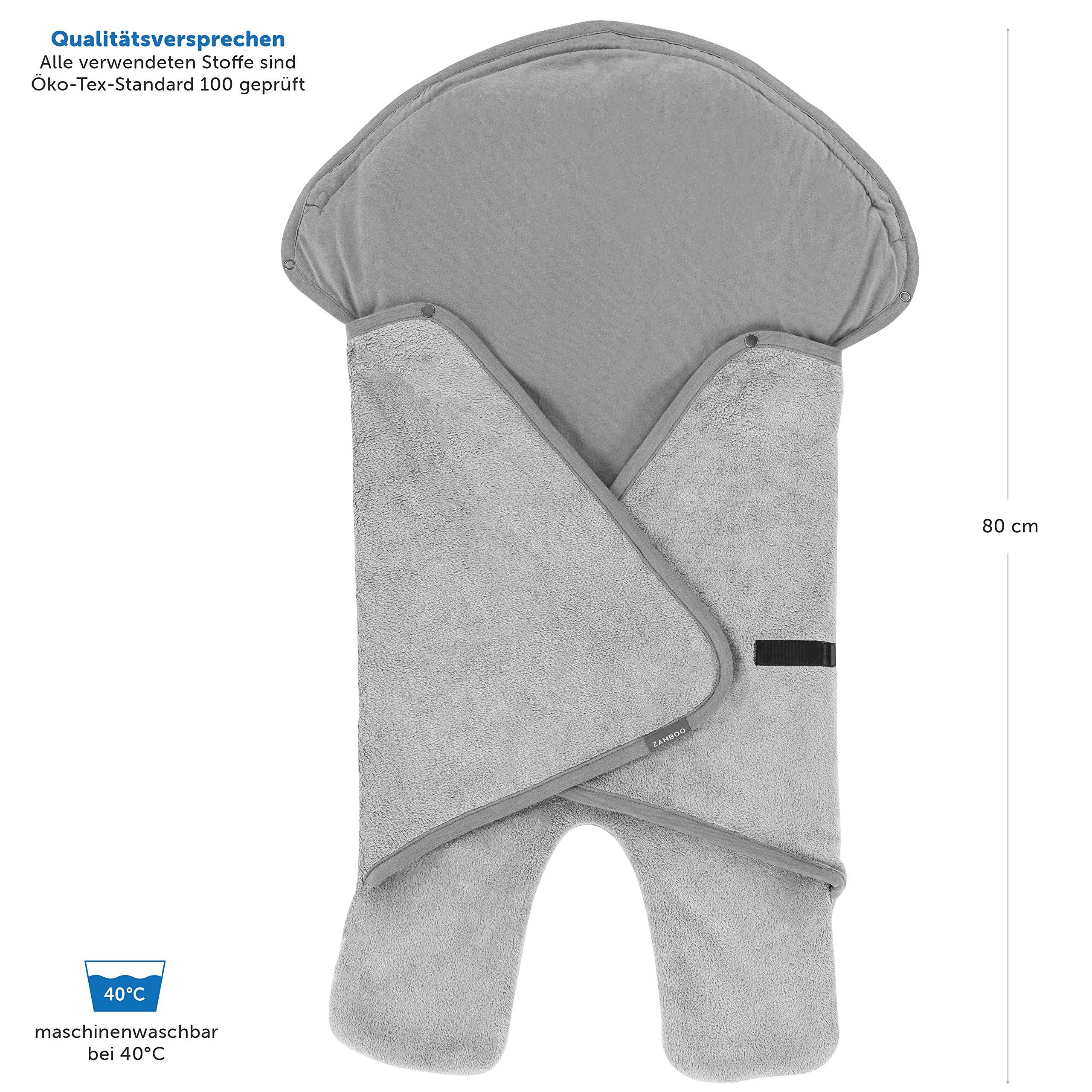 Zamboo Baby Einschlagdecke mit Füßen Winter gefütterte Babydecke 0-9 Monate Babyschale Autositz Maxi-Cosi Cybex Römer Kapuze Tasche Grau