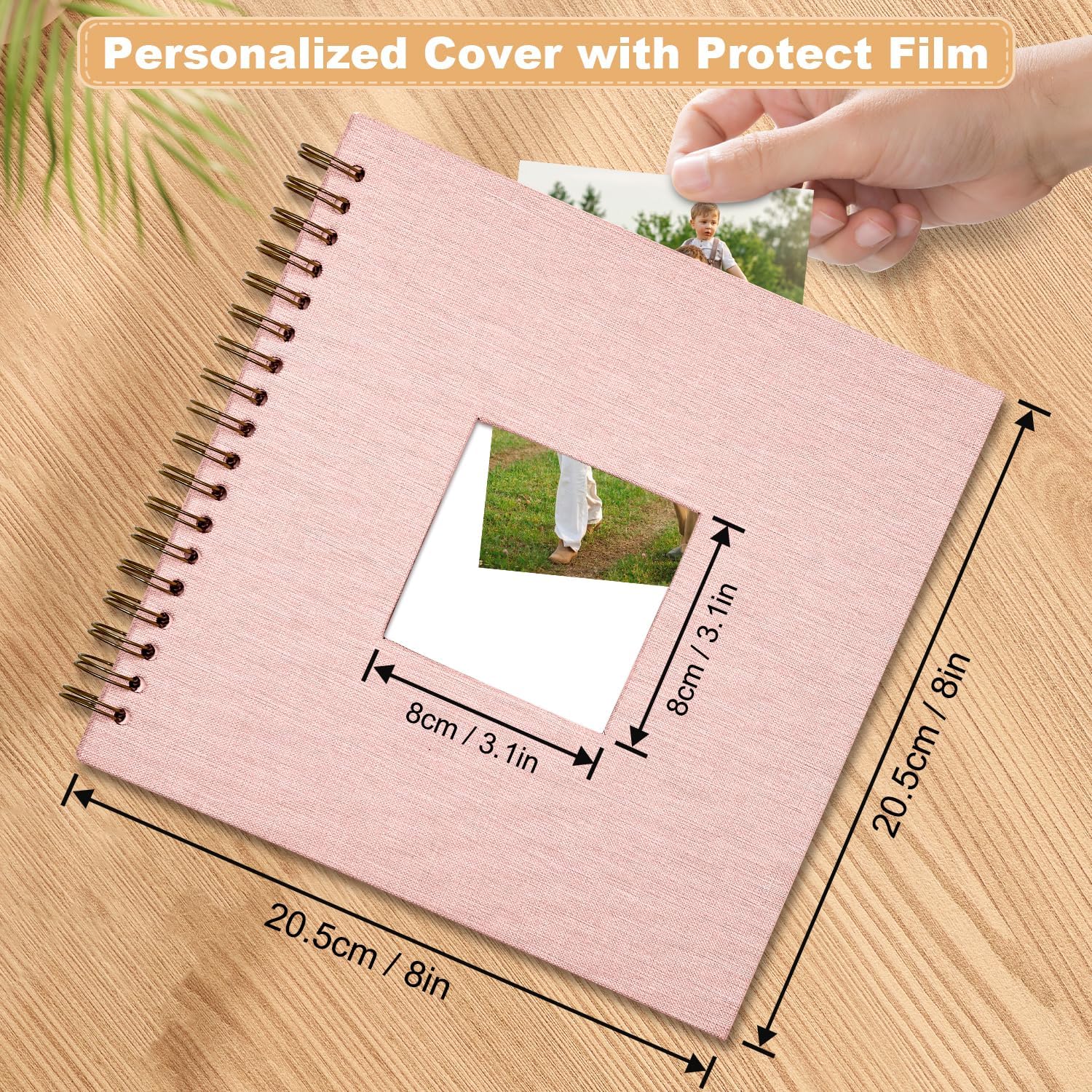 Scrapbook Photo Album Linen Cover, 8 x 8 Inch Hardcover Kraft White Pages Memory Book, for Travel Wedding Guest Book Christmas Baby Shower (40 Sheets/ 80 Pages,Light Pink1) image 2