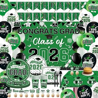 2026 Green Black Graduation Party Decor Kit | Includes Backdrop, Balloons and Banner, Ideal for High School & College Grad