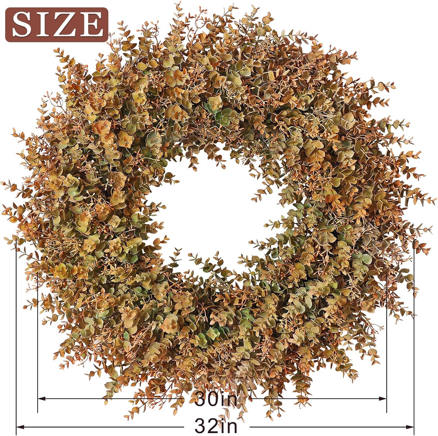 32"Artificial Eucalyptus Wreath with Seed for Front Door Decor(Fall Orange) | Large Size, Fake Autumn Plant Wreath, UV-Resistant, for Outdoor,Front Porch,Window,Farmhouse,Home,Harvest Day,Wall Decoration
