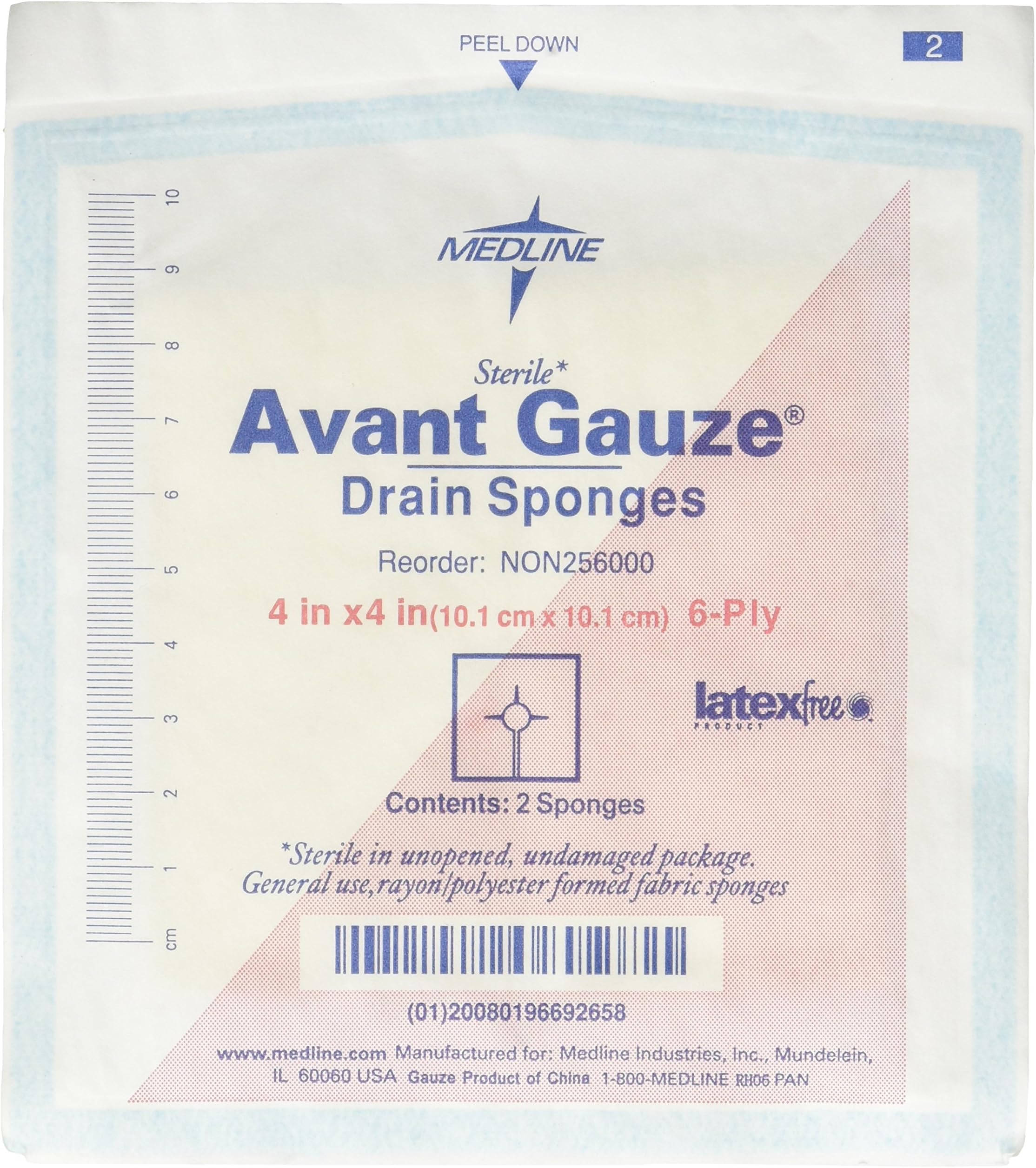 Medline Gauze Sponge 4'' X 4'' Drain 6 Ply, NON256000 50