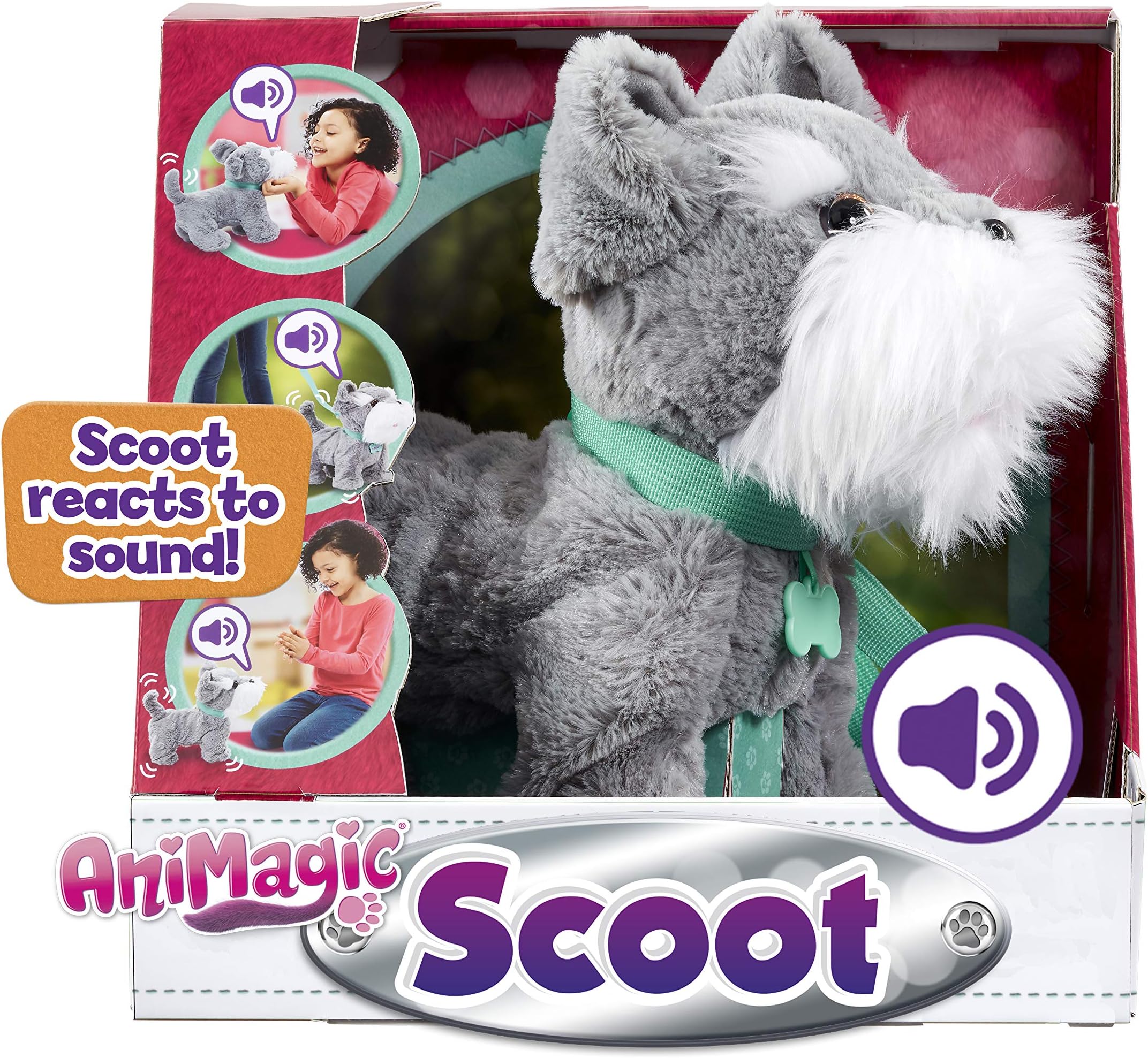 Animagic Scoot, Soft Plush, Sound Responsive Movement Dog Interactive, Multi-Colour