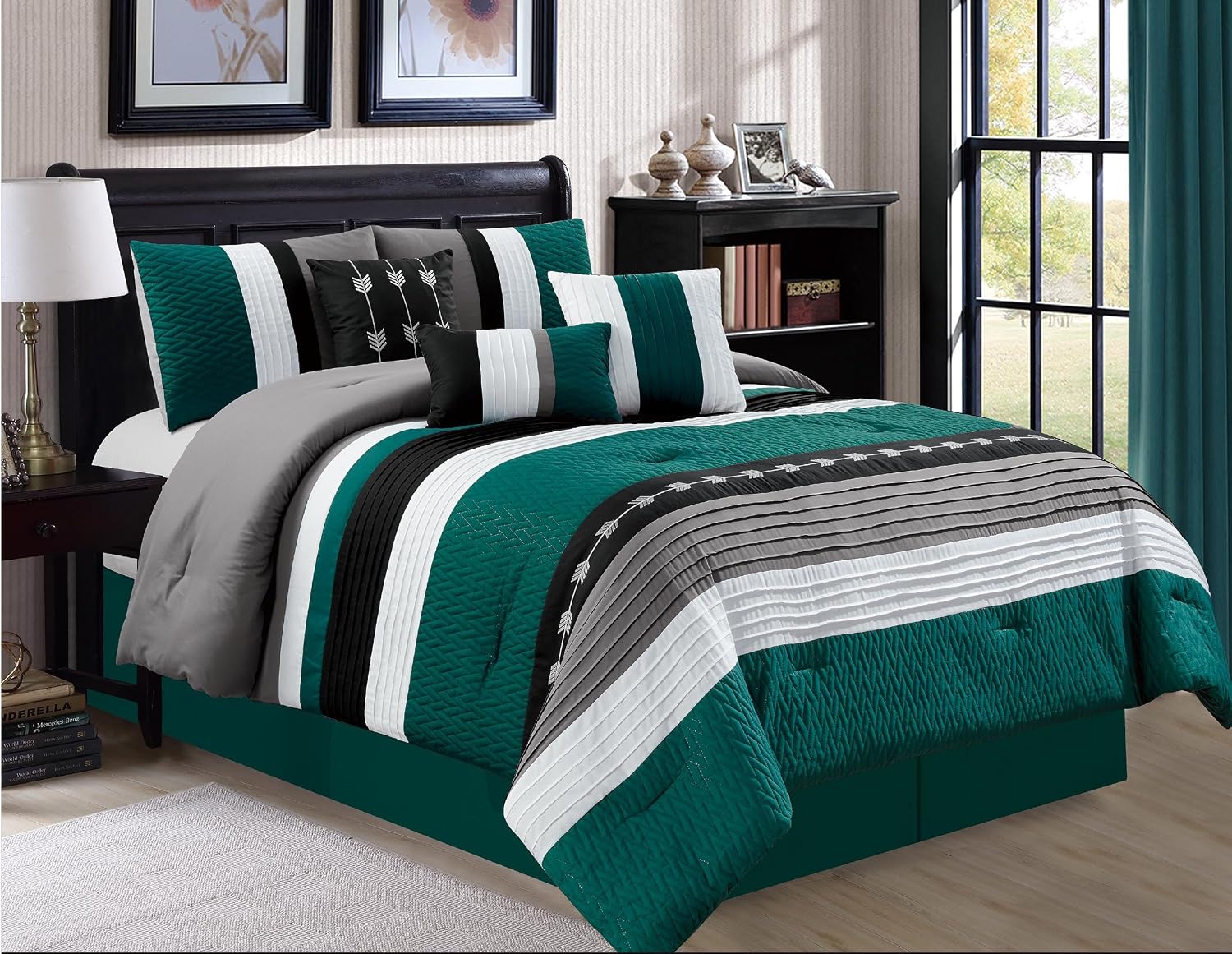 Luxury 7 Piece Bed in Bag Comforter Set - Oversized (Cal King, Teal)
