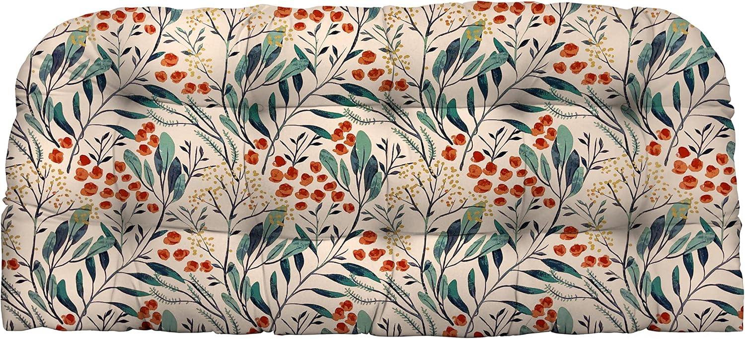 RSH Décor Indoor Outdoor Single Tufted Wicker Loveseat Cushion, (Standard, Gould Red Blue Floral)