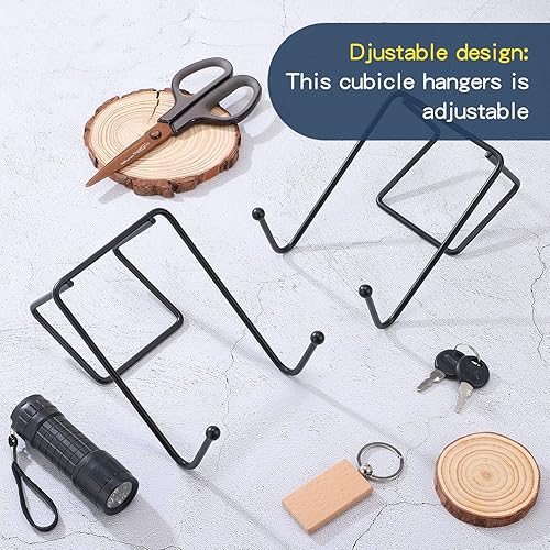 Miniatura 6 de Pelopy 6 ganchos de cubículo para colgar de 3 pulgadas, ganchos negros para colgar en la pared divisoria de la parte trasera de la puerta, panel de