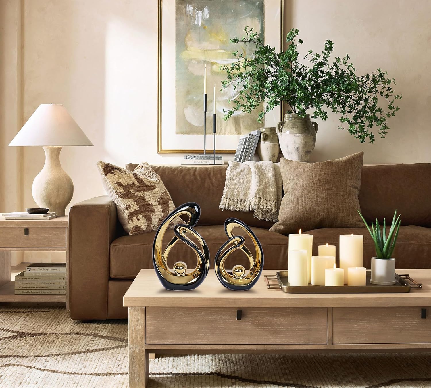 2 Pcs Black and Gold Decor Table Sculpture Decorations Ceramic Statue Mid Century Modern Decor Figurine Centerpieces for Dining Room Living Room Fireplace Shelf Office Coffee Table Decor - Image 3