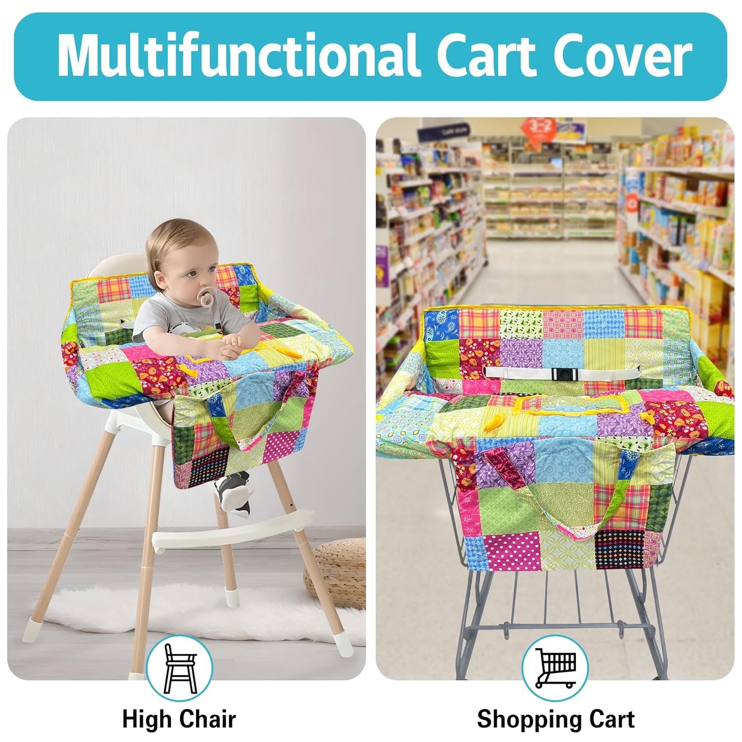 Shopping Cart Cover for Baby,2-in-1 Baby Cart Covers with Portable Cloth Bag Cart Seat Pad for Babies Grocery Cushion Cover Restaurant,Suitable for All Supermarkets and Restaurants