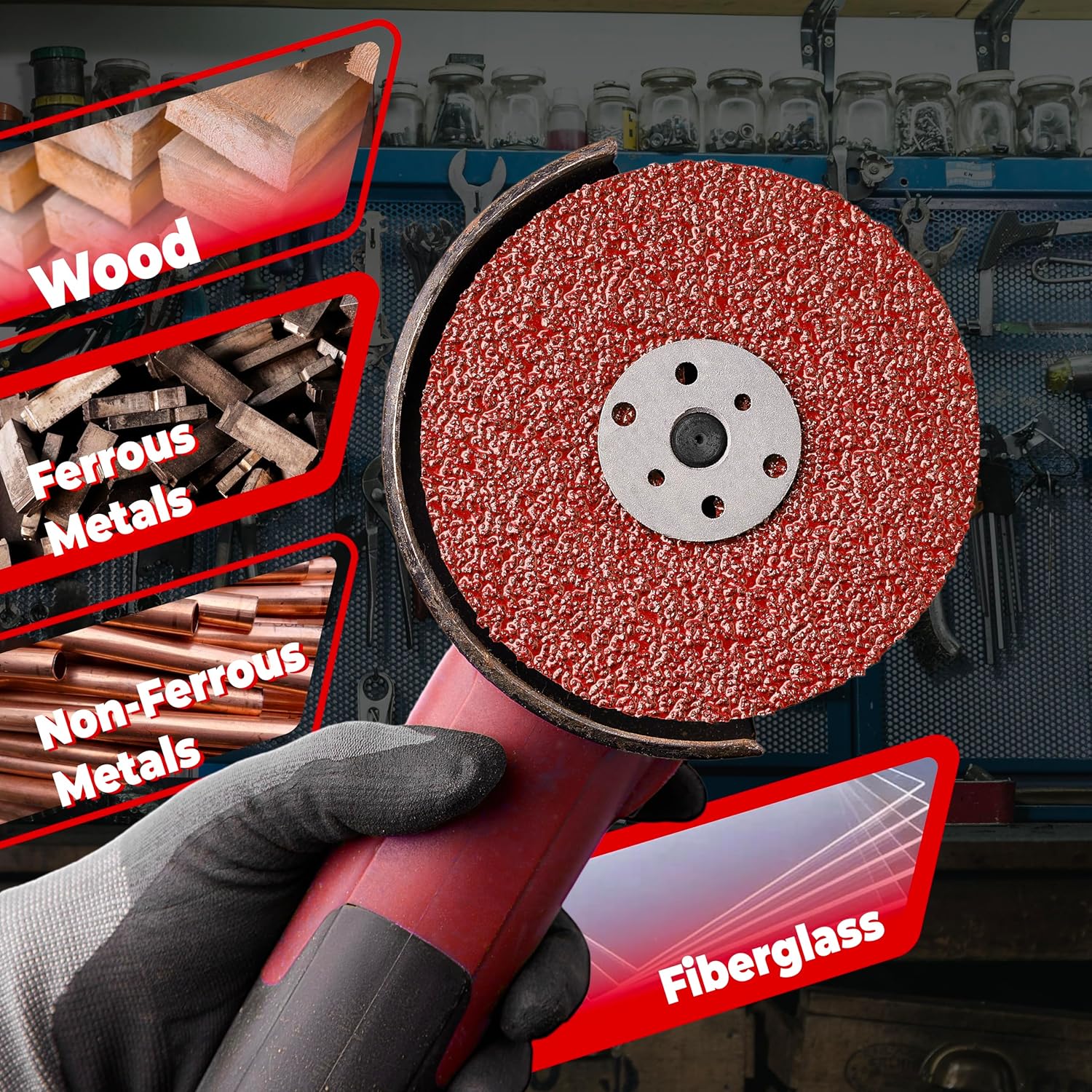 Aluminum Oxide Resin Fiber Sanding and Grinding Discs for Angle Grinder, 4-1/2” x 7/8”, 60 Grit, 25-Pack + Backing Pad + Lock Nut