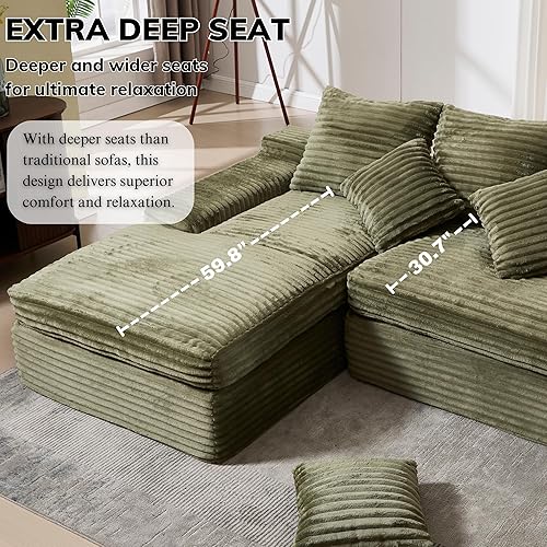 Miniatura 3 de Sofá modular Cloud de 99 pulgadas, sofá en forma de L con asiento profundo, moderno sofá comprimido sin hueso con diván, sofás de pana de 3 plazas