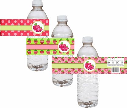 Strawberry Water Bottle Labels, Berry Birthday Bottle Stickers, Set of 12