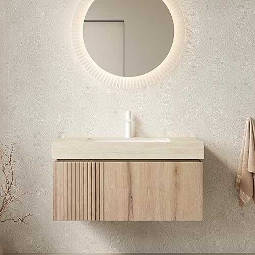 Ambrovina 36 inch Bathroom Vanity with Sink, Wall Mounted Storage