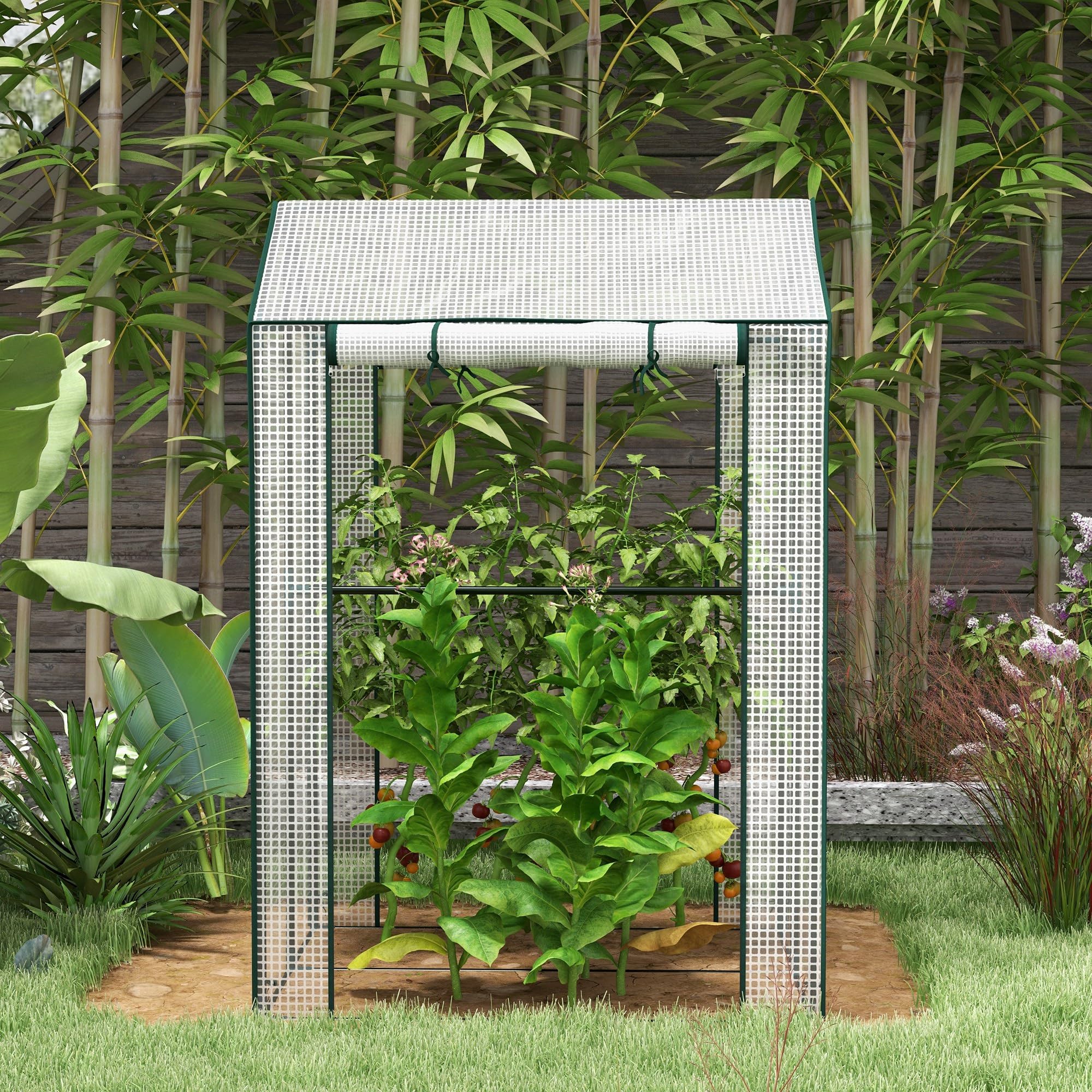 Outsunny Serra da Giardino con Copertura in PE, Serra a Casetta a 2 Zone con Porte Avvolgibili e Prese d'Aria per Orto e Balcone, 100x80x150cm