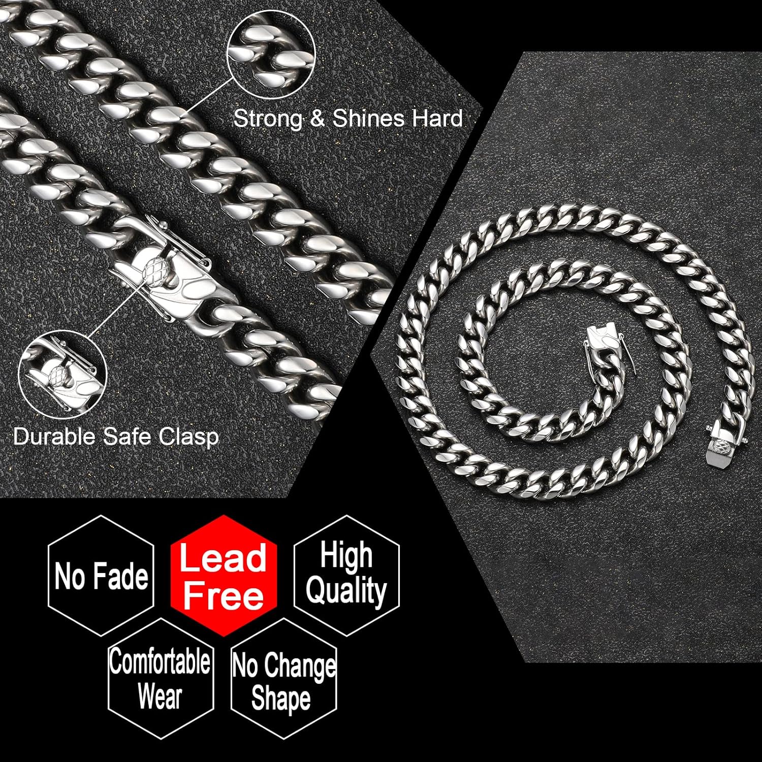 Miniatura 2 de Cuban Chain Necklace for Men Women 18k Silver Gold Stainless Steel Cuban Chains 8mm 10mm Width Fashion Hip Hop Jewelry