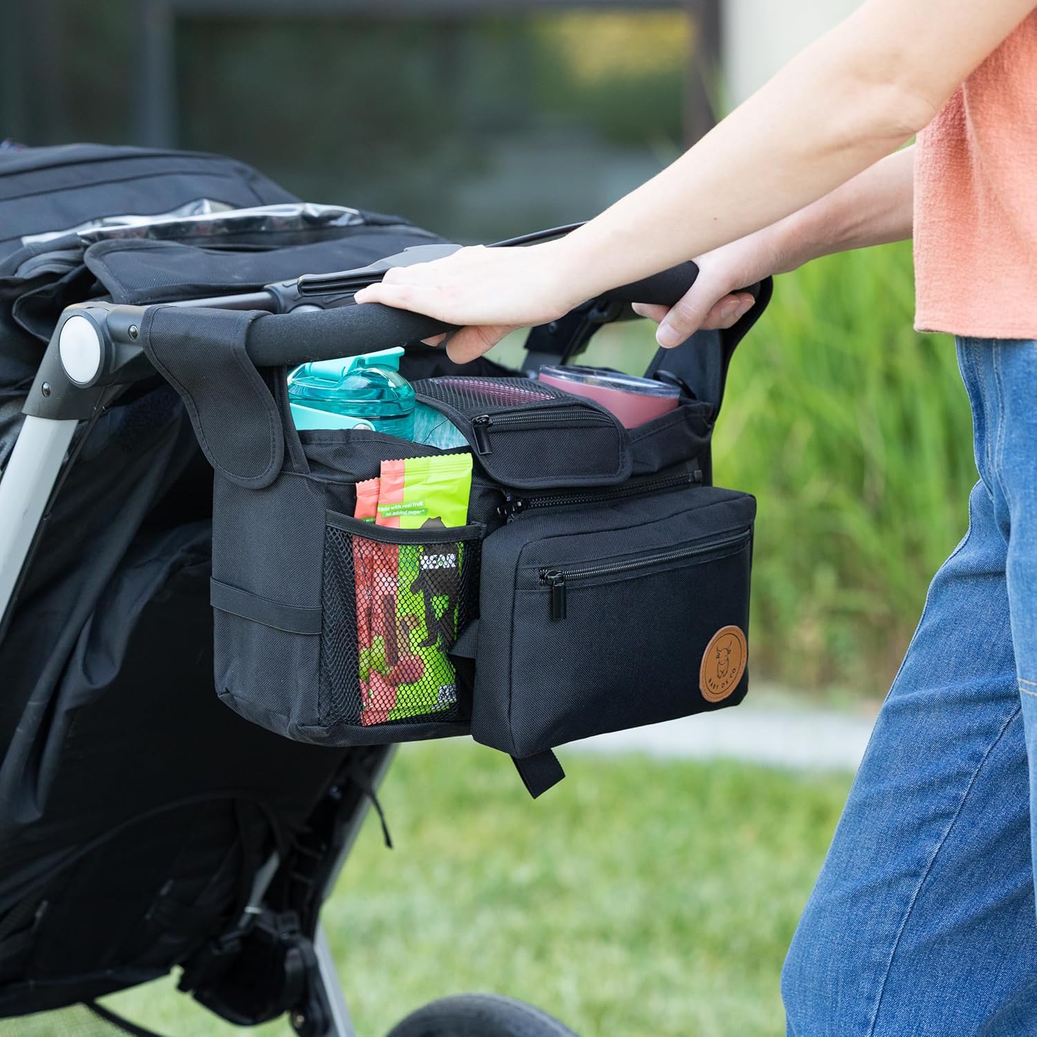 Universal Stroller Organizer with Insulated Cup Holders | Detachable Phone/Wipe Pouch & Shoulder Strap Stroller Caddy | Spacious, Fits Jogger, Umbrella, Travel & Pet Strollers