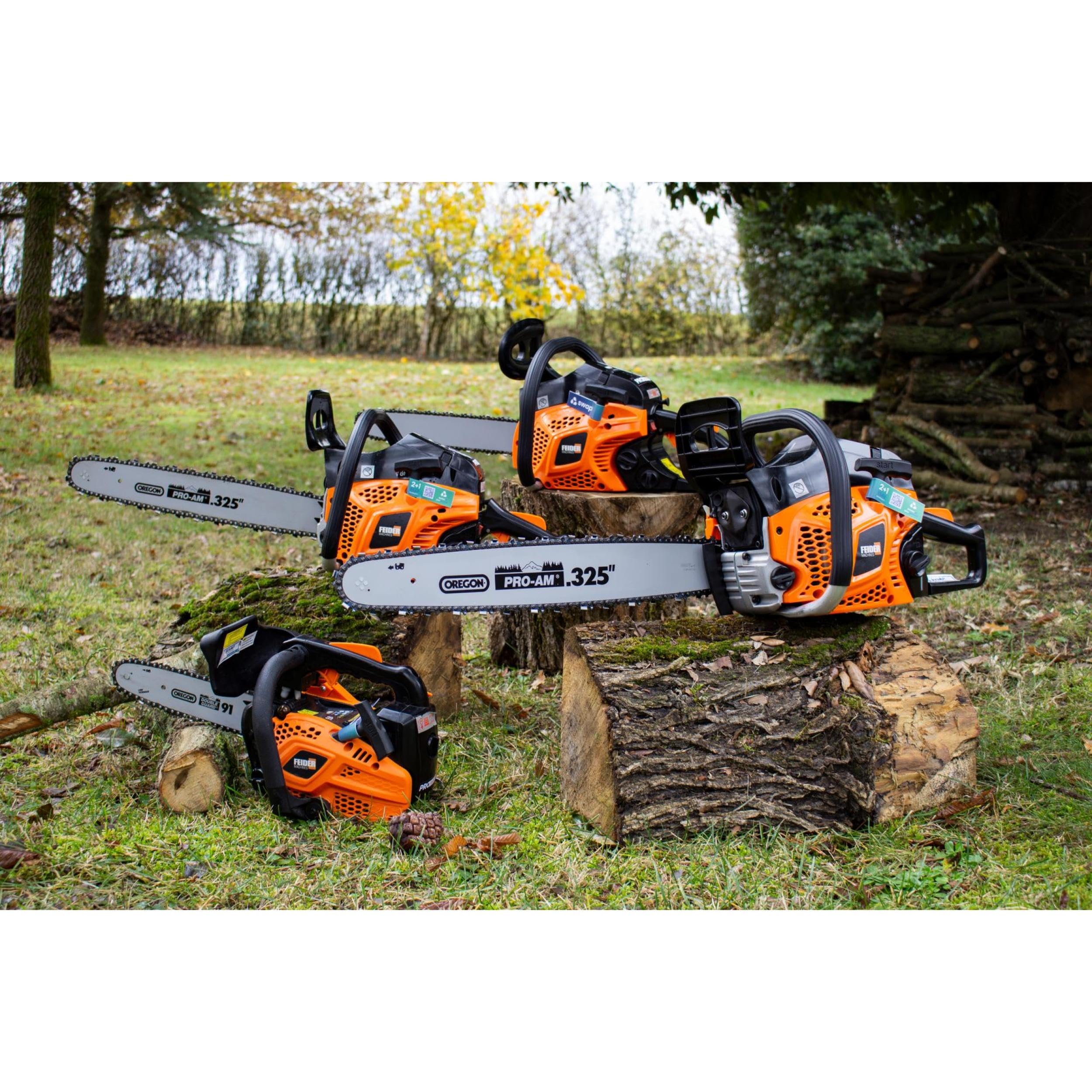 FEIDER Motosierra térmica 53 cm³ 51 cm - Guía y cadena Oregon, arranque manual, Easy Start, Carburador Walbro, Vela NGK, freno cadena, sistema antivibración, FTRTPRO55